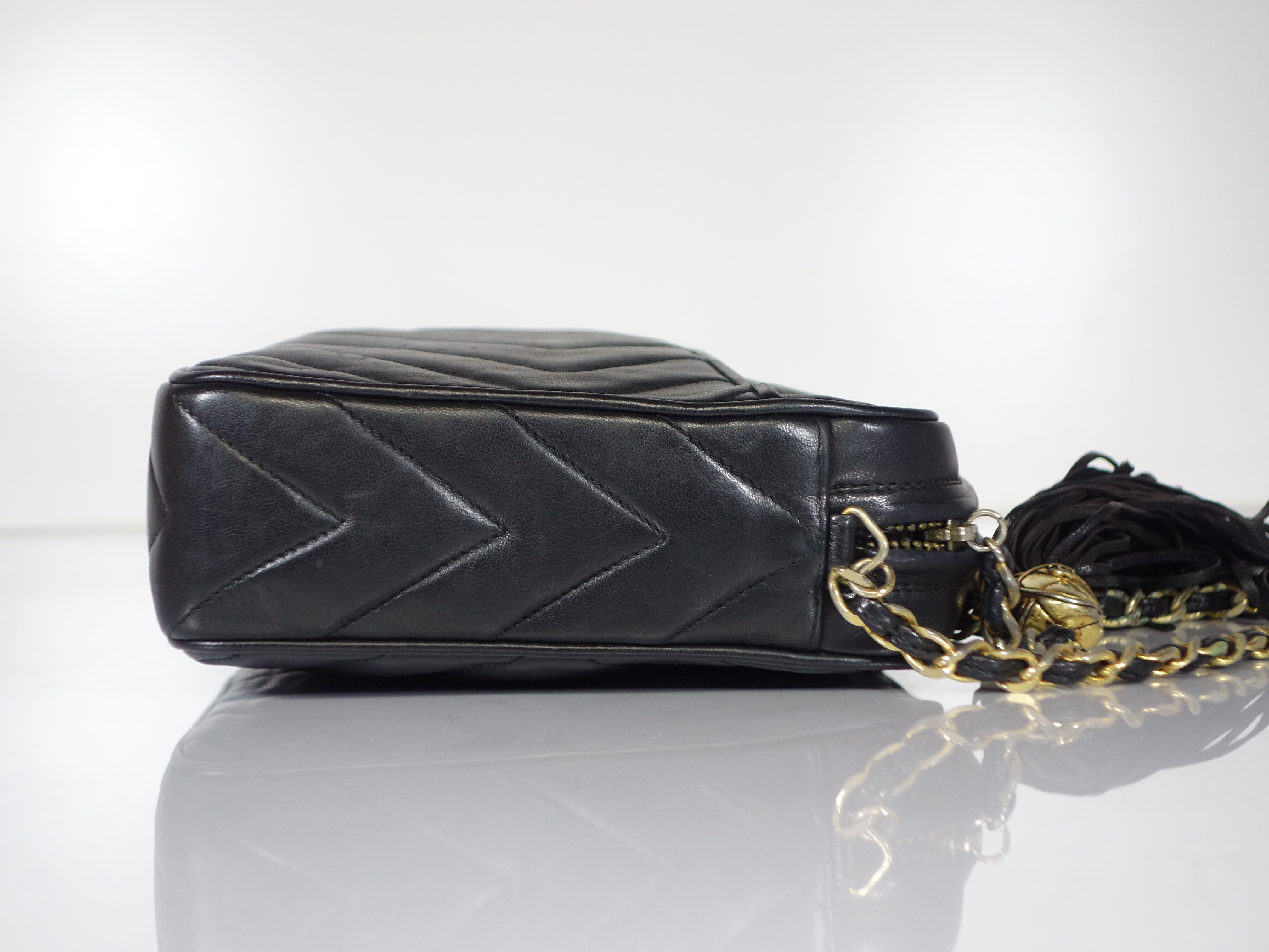 Lambskin Chain Shoulder Bag, Black — view 5