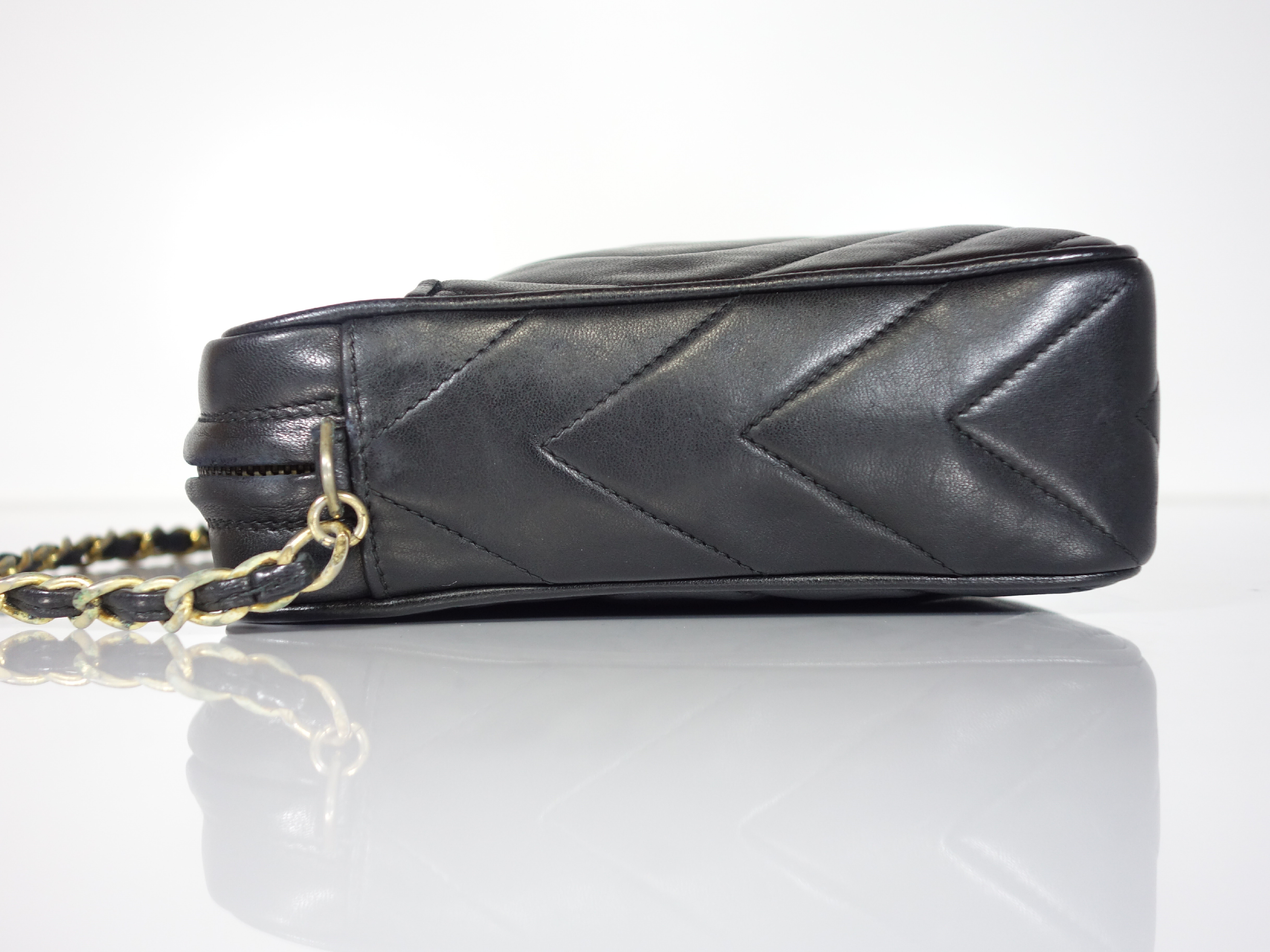 Lambskin Chain Shoulder Bag, Black — view 6