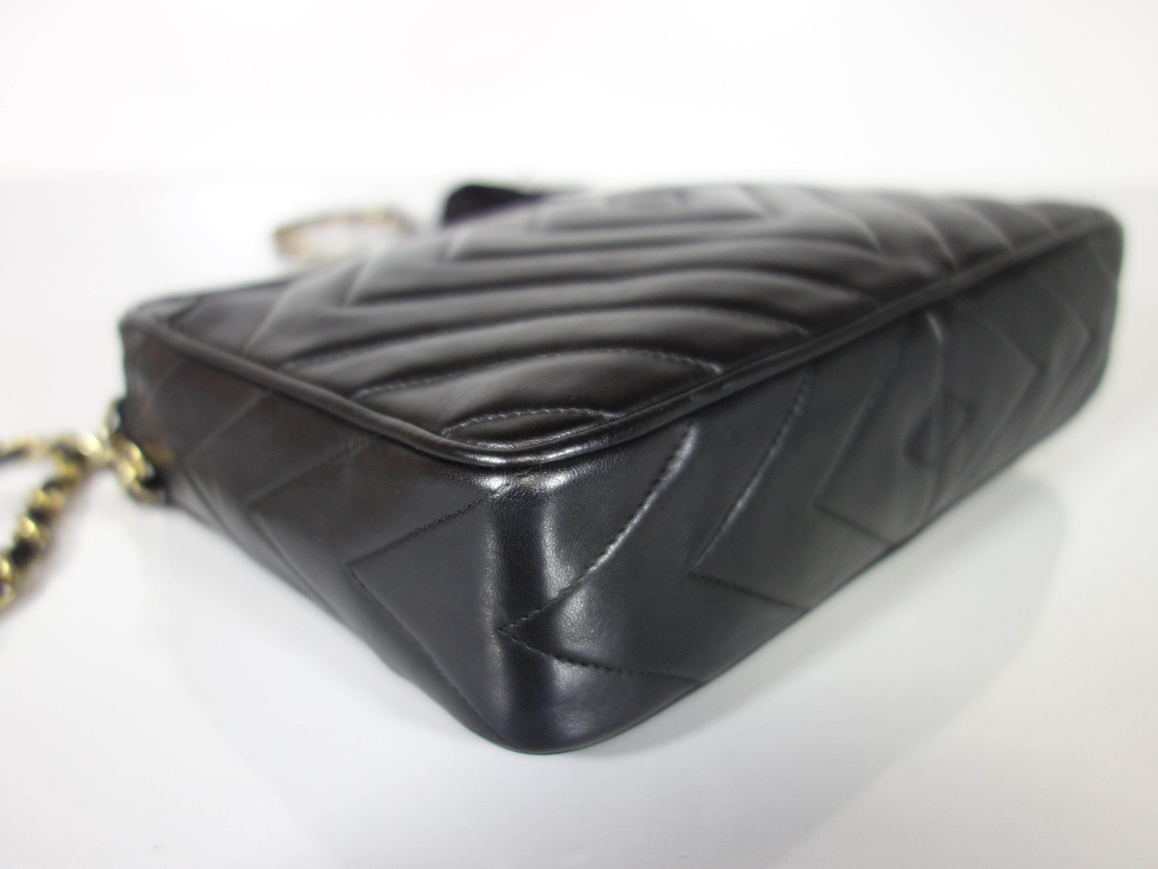 Lambskin Chain Shoulder Bag, Black — view 7