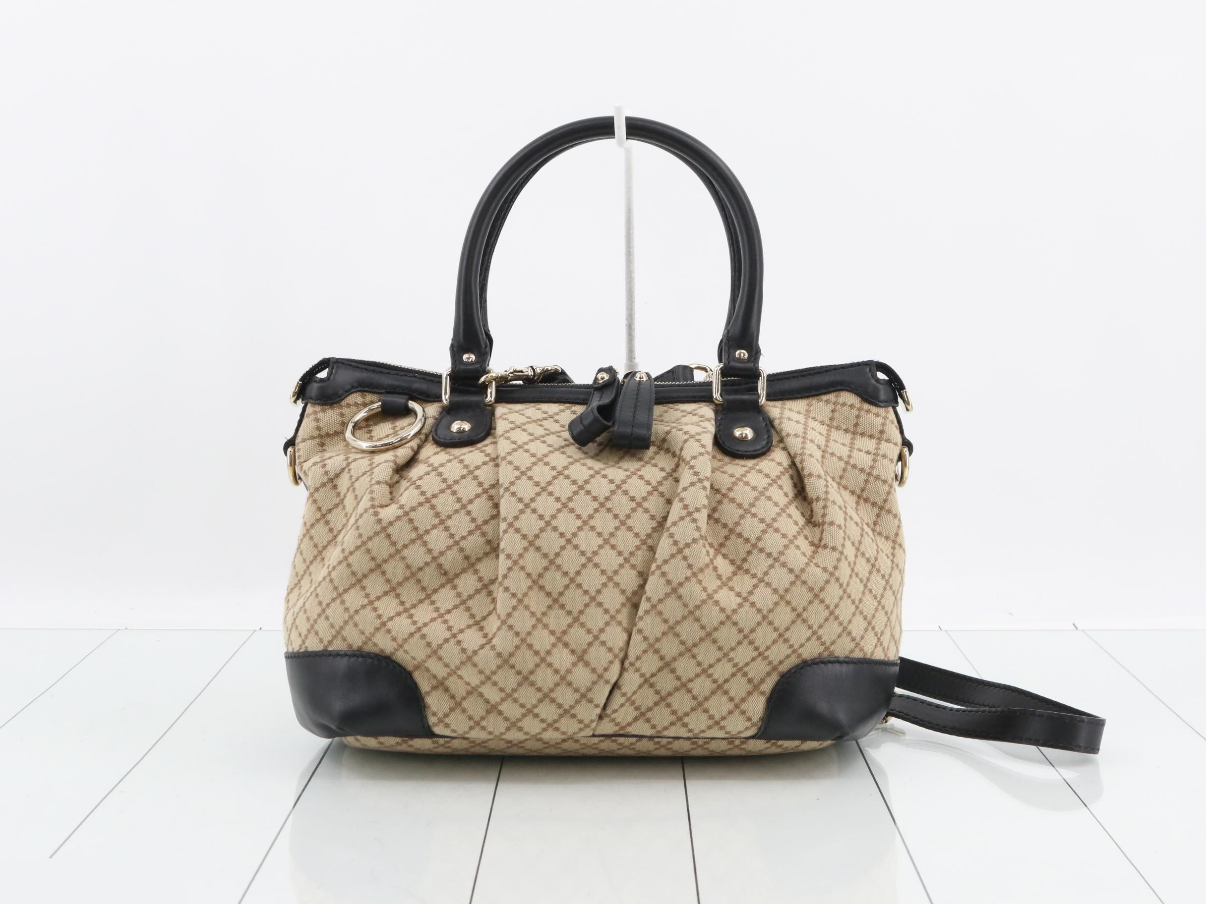 Canvas/Leather Sukey Diamante 2-Way Handbag, Beige