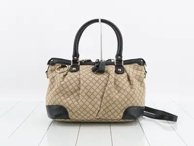 Canvas/Leather Sukey Diamante 2-Way Handbag, Beige