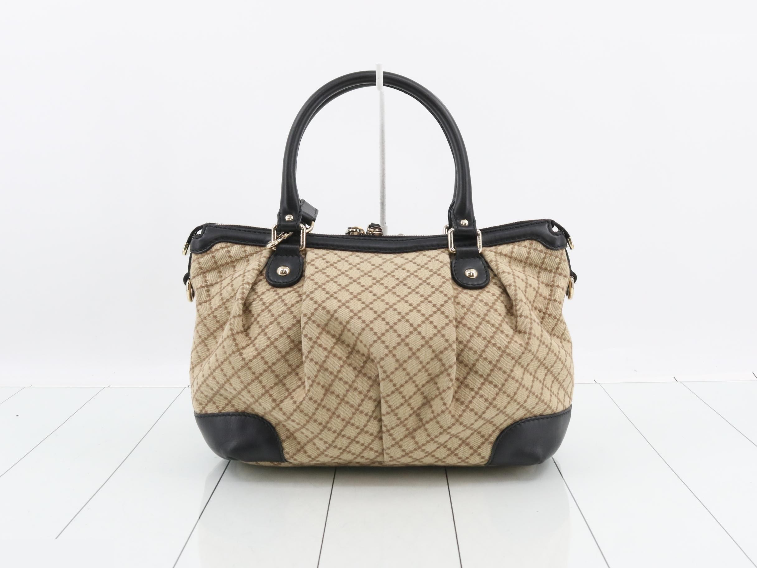 Canvas/Leather Sukey Diamante 2-Way Handbag, Beige — view 2