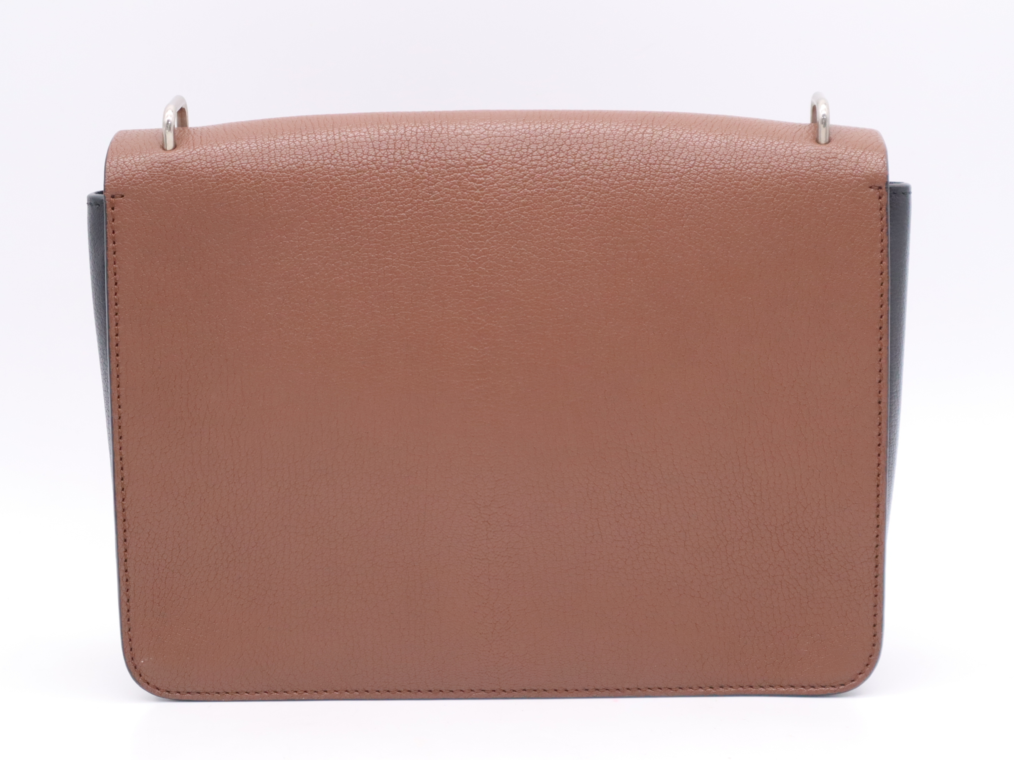 Leather D-ring Brown Shoulder Bag with Silver Hardware and Shoulder Strap — view 2
