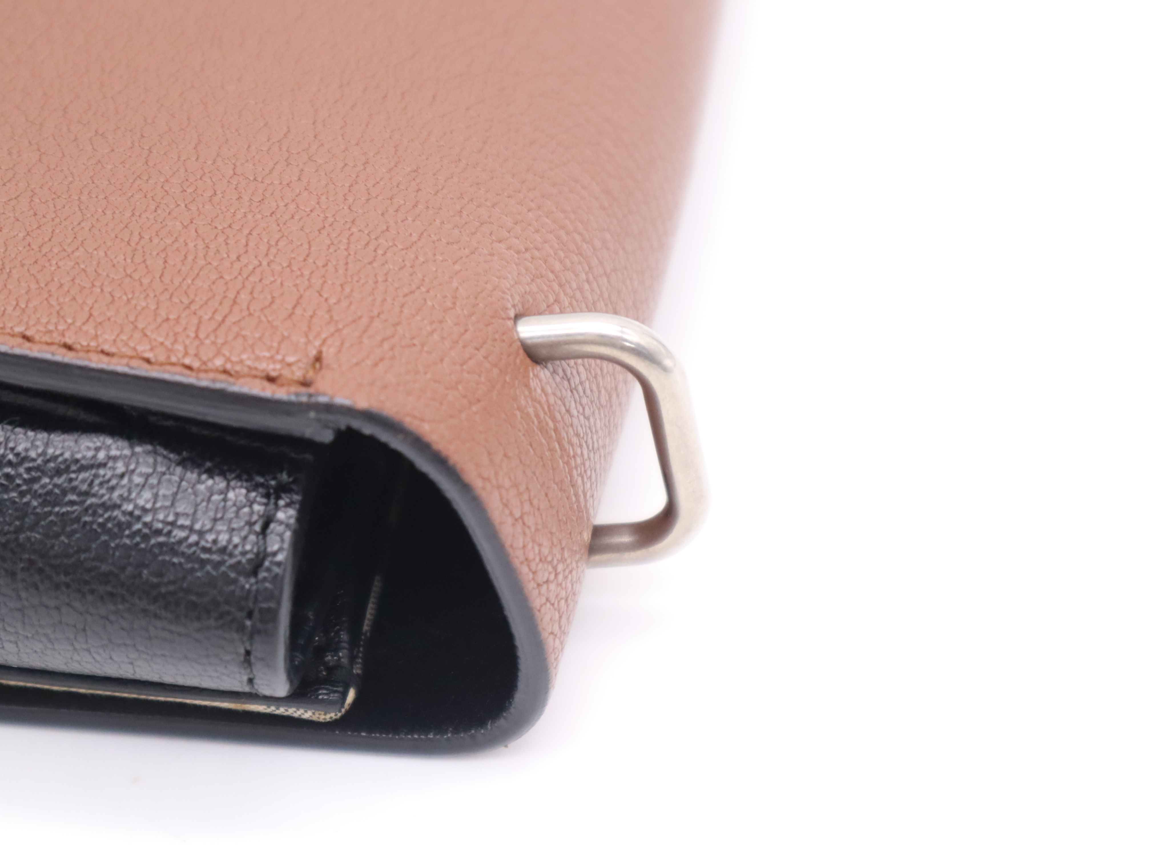 Leather D-ring Brown Shoulder Bag with Silver Hardware and Shoulder Strap — view 6