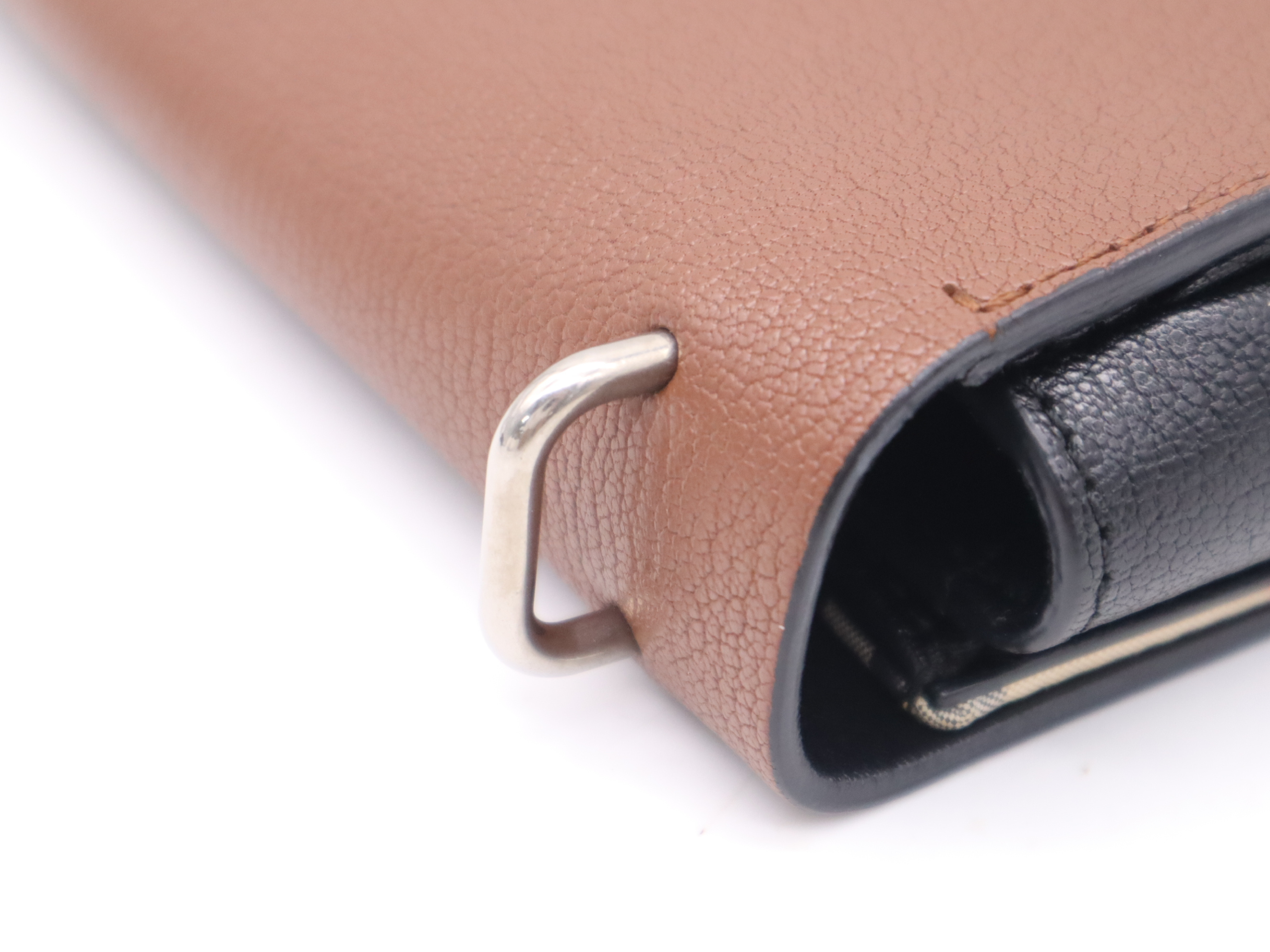 Leather D-ring Brown Shoulder Bag with Silver Hardware and Shoulder Strap — view 7