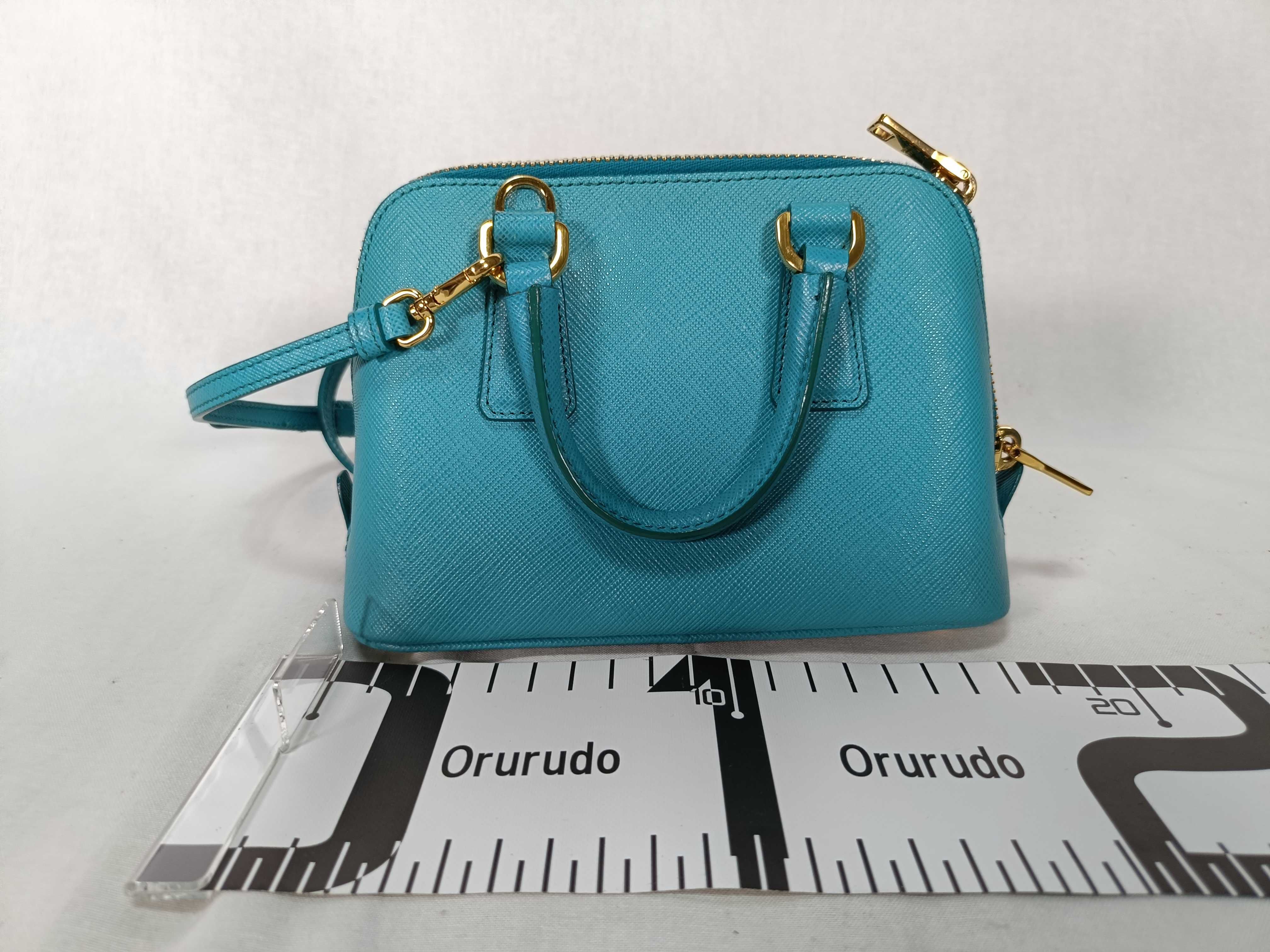 Saffiano Lux Leather 2-Way Shoulder Bag, Blue, 1BH851, Clochette Shoulder Bag — view 2