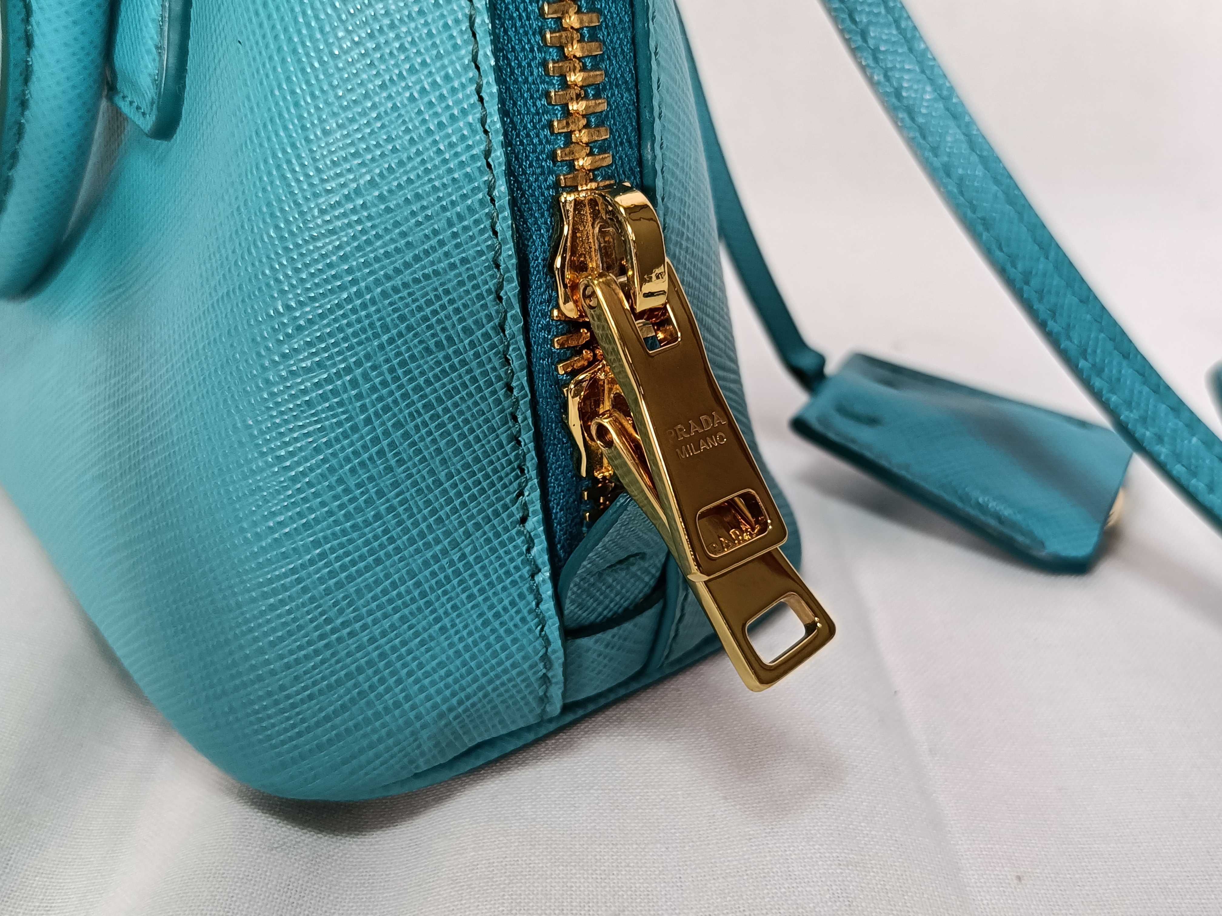 Saffiano Lux Leather 2-Way Shoulder Bag, Blue, 1BH851, Clochette Shoulder Bag — view 13