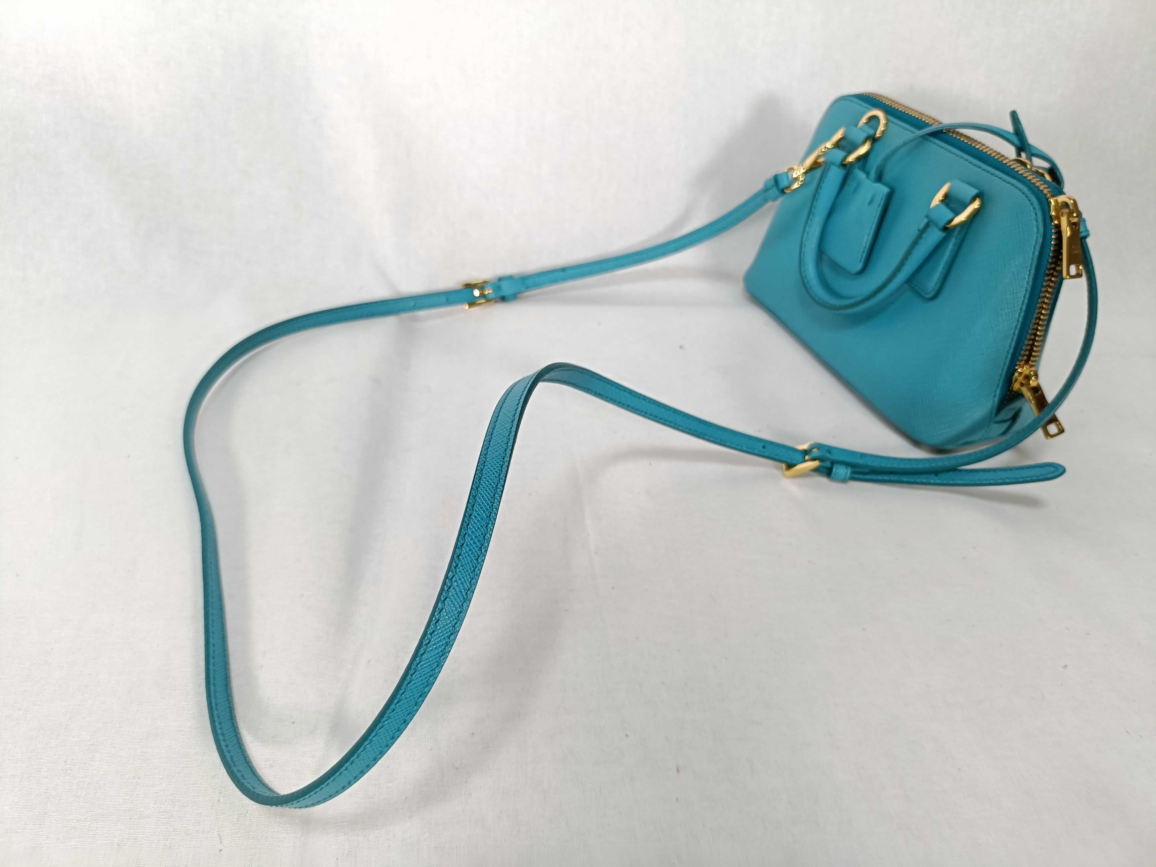 Saffiano Lux Leather 2-Way Shoulder Bag, Blue, 1BH851, Clochette Shoulder Bag — view 5