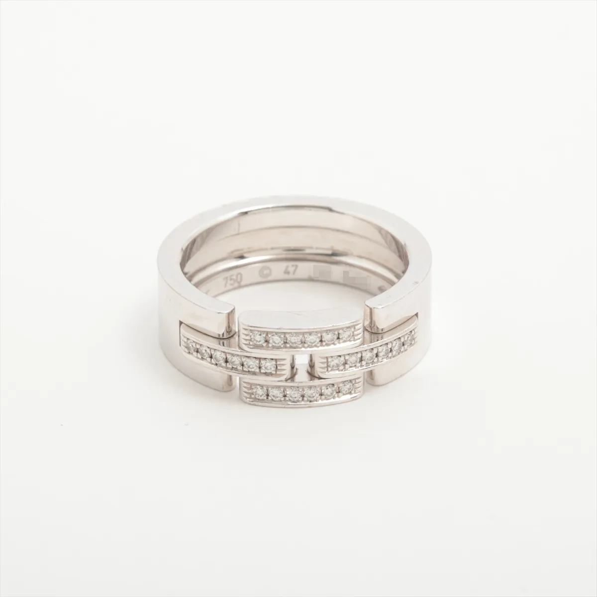 Maillon Panthère Half Diamond Ring, 750 (WG), 7.7g, Size 47, OO9473. (Dents, plating peeling)