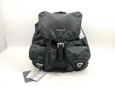 Nylon Backpack with Card Holder, Black Backpack
