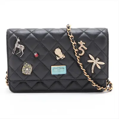 2.55 Vintage Calf Chain Wallet Icon Black Gold Hardware 24099787 (Serial Number 24)