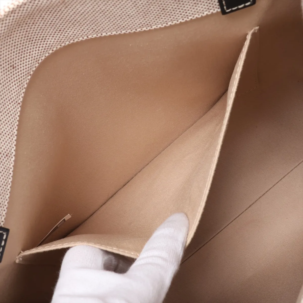 Woody Medium Canvas x Leather Tote Bag, Beige x Navy — view 8