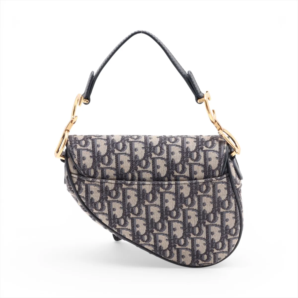 Oblique Saddle Bag Canvas x Leather Handbag Navy — view 2