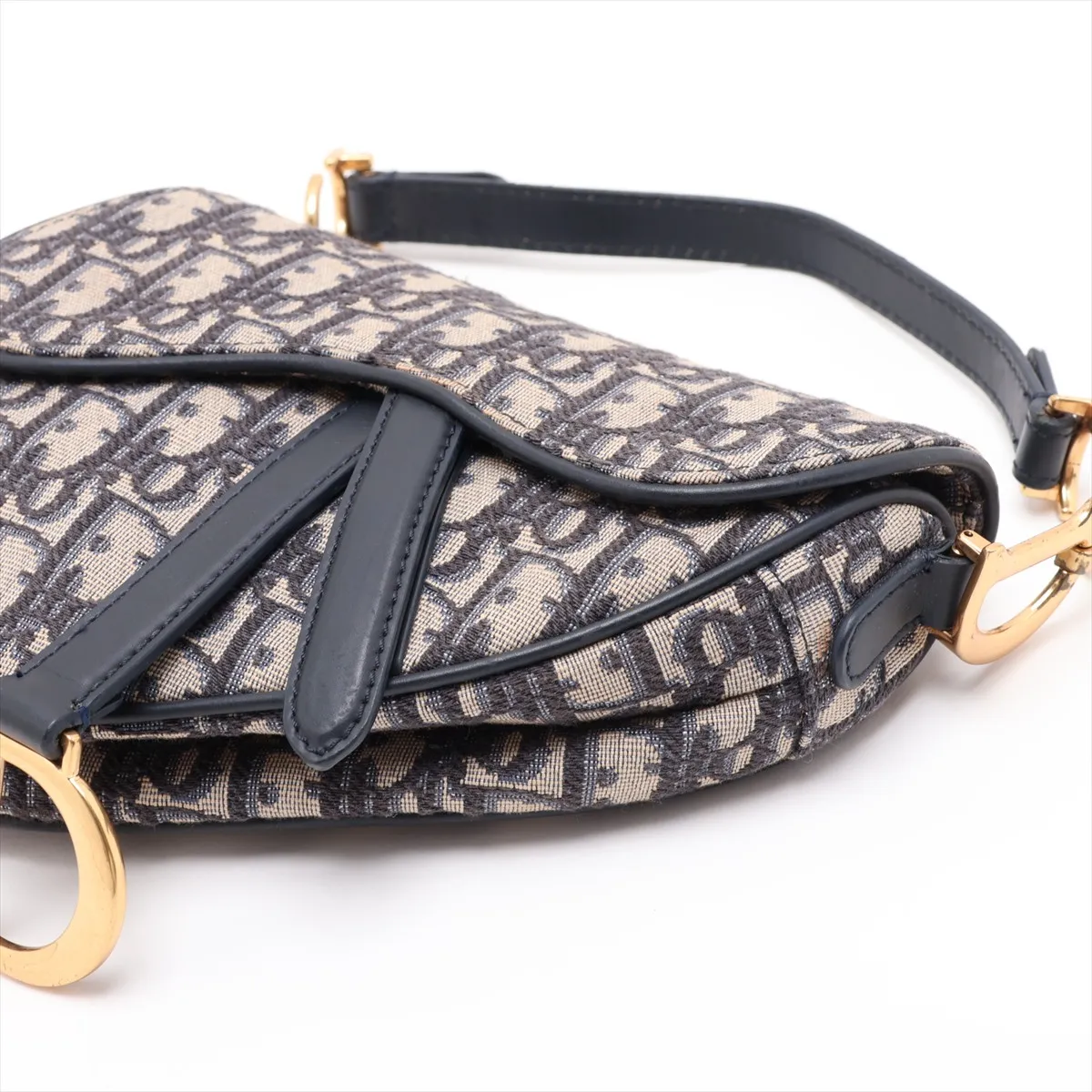 Oblique Saddle Bag Canvas x Leather Handbag Navy — view 3