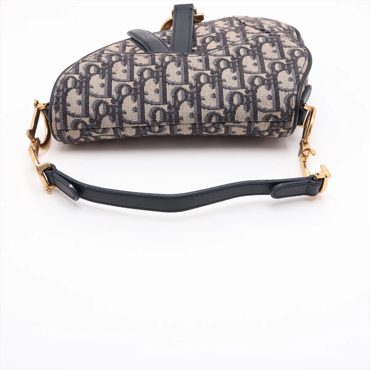 Oblique Saddle Bag Canvas x Leather Handbag Navy — view 5