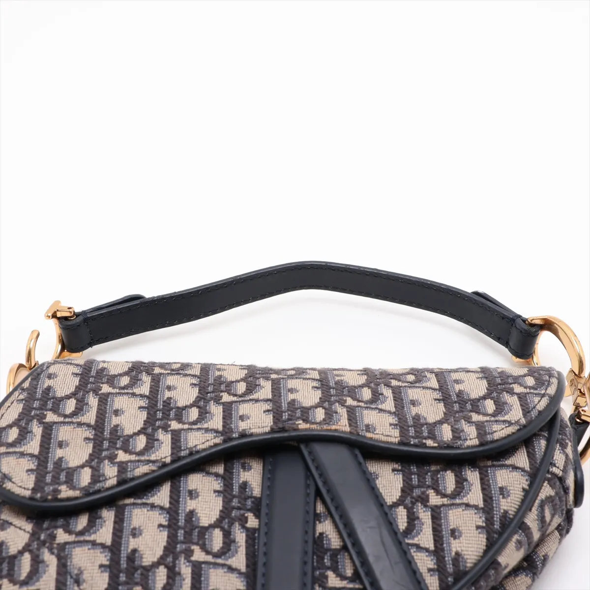 Oblique Saddle Bag Canvas x Leather Handbag Navy — view 6