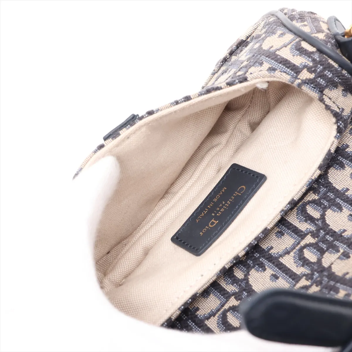 Oblique Saddle Bag Canvas x Leather Handbag Navy — view 7
