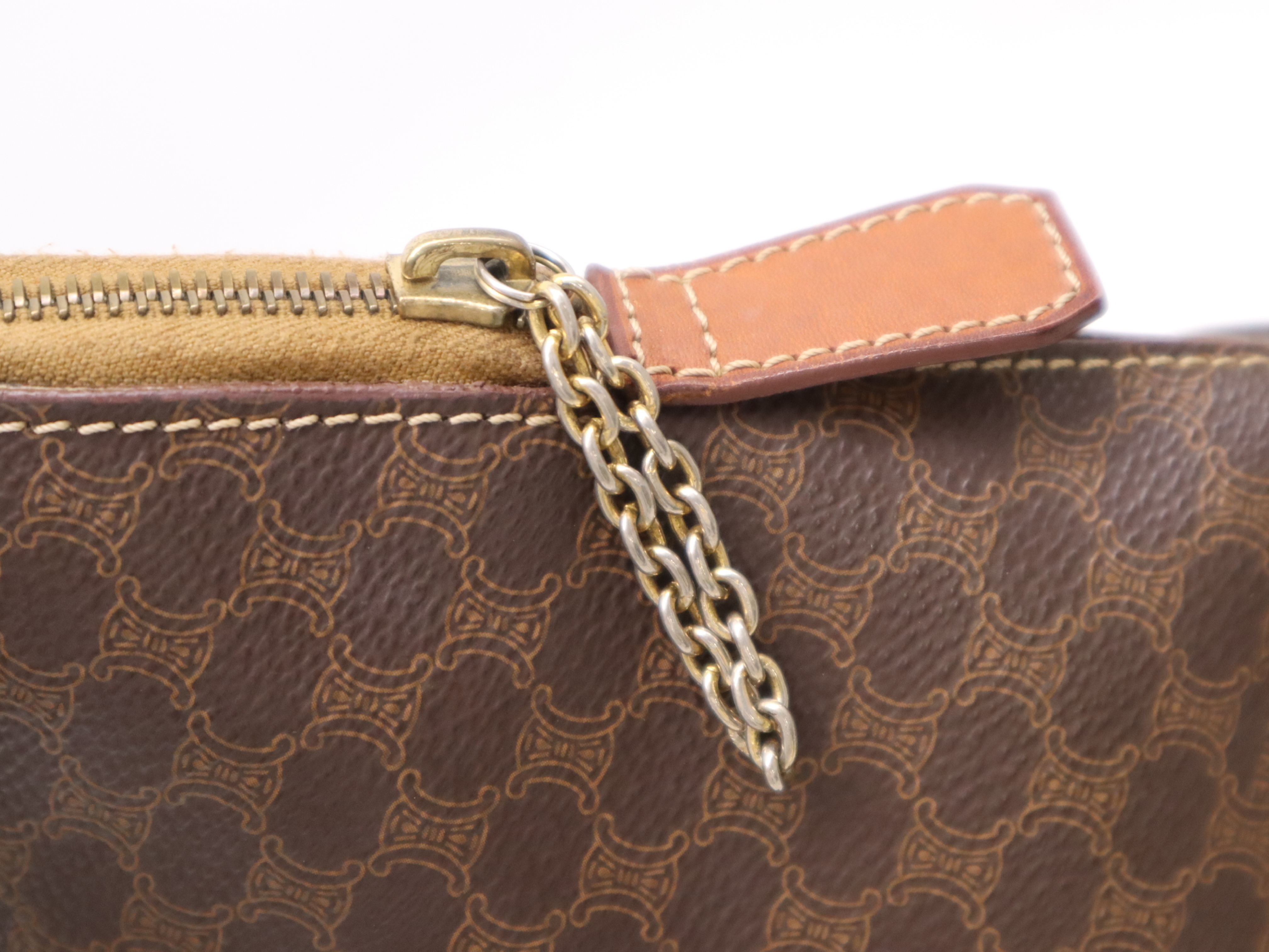 Leather Round Tote Bag, Brown, Gold Hardware — view 11