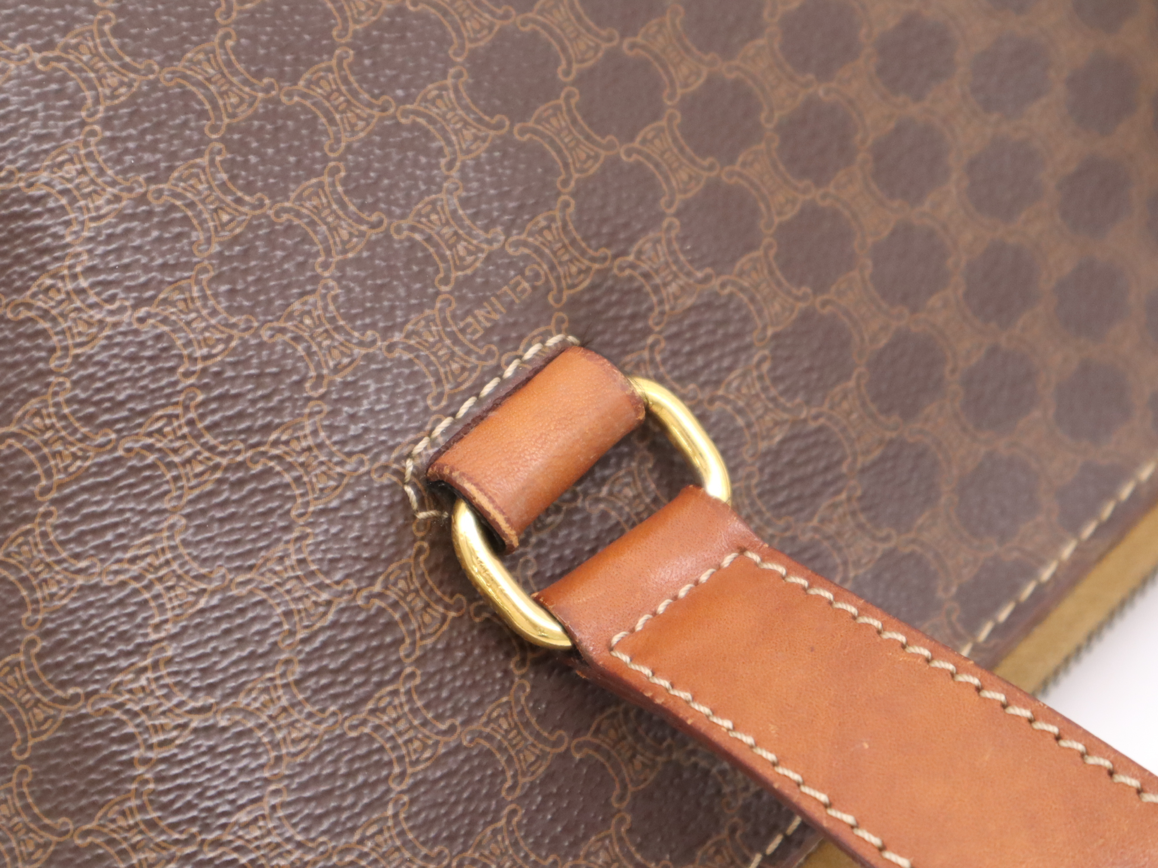 Leather Round Tote Bag, Brown, Gold Hardware — view 7
