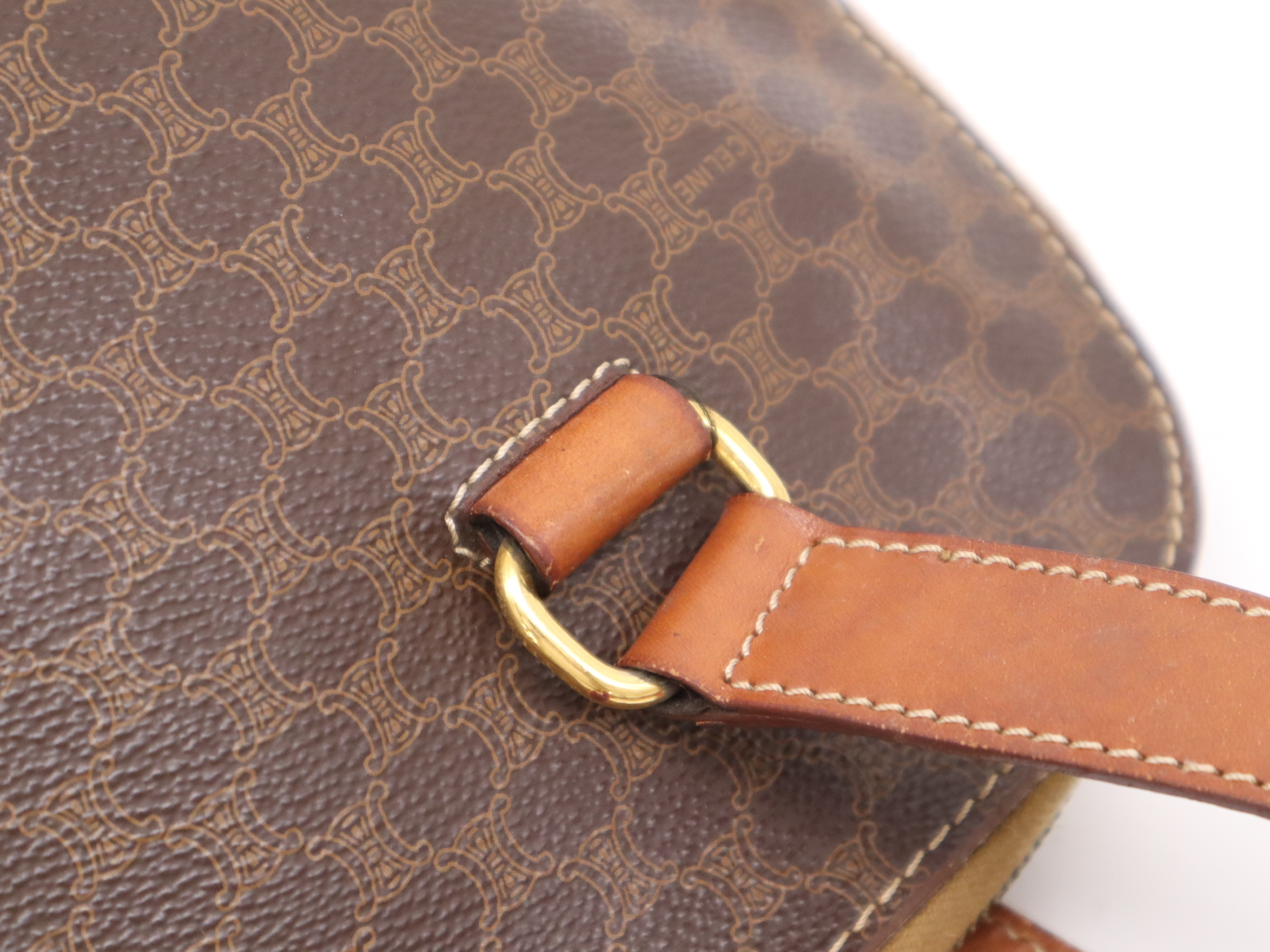 Leather Round Tote Bag, Brown, Gold Hardware — view 8