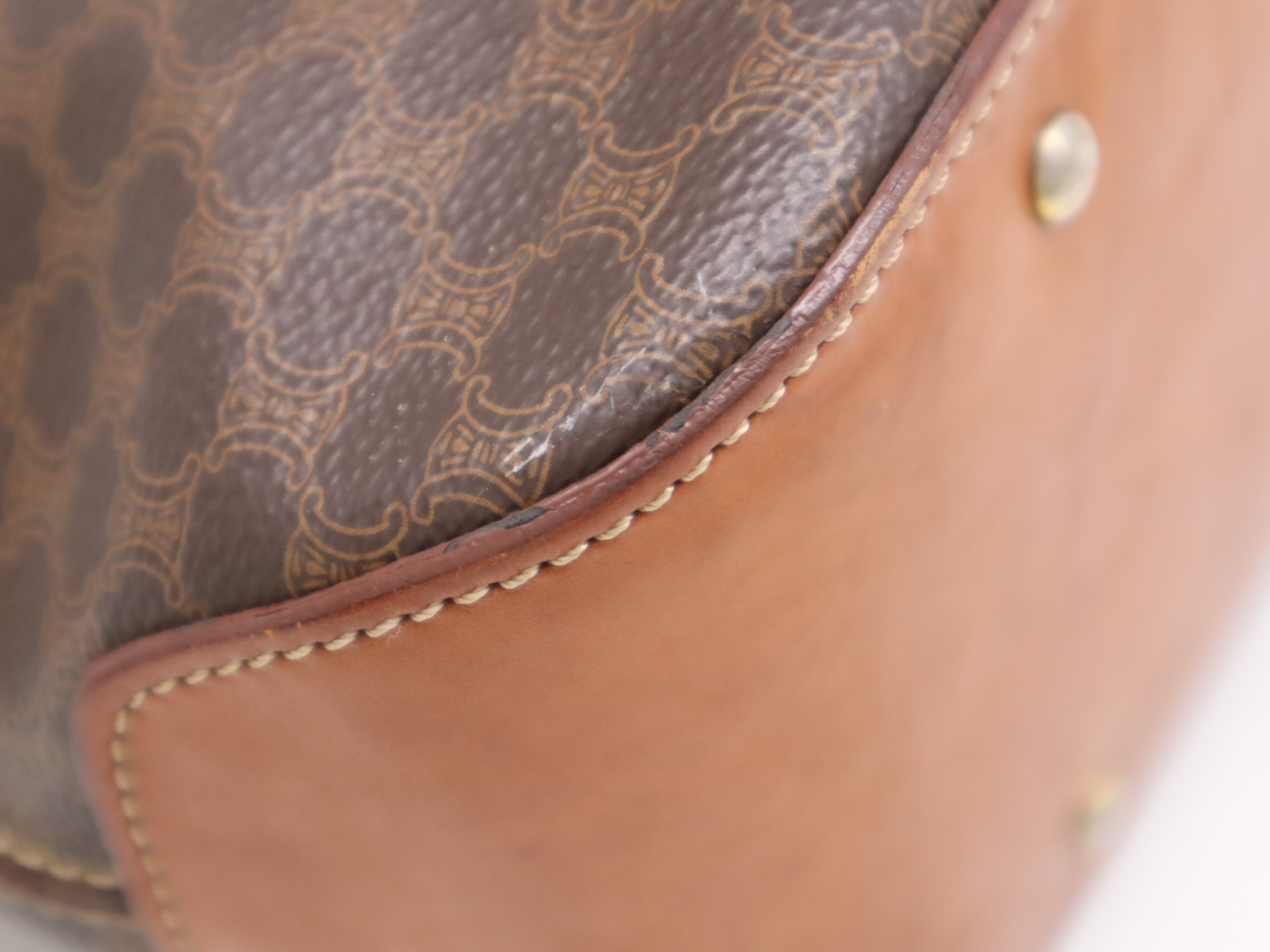 Leather Round Tote Bag, Brown, Gold Hardware — view 10