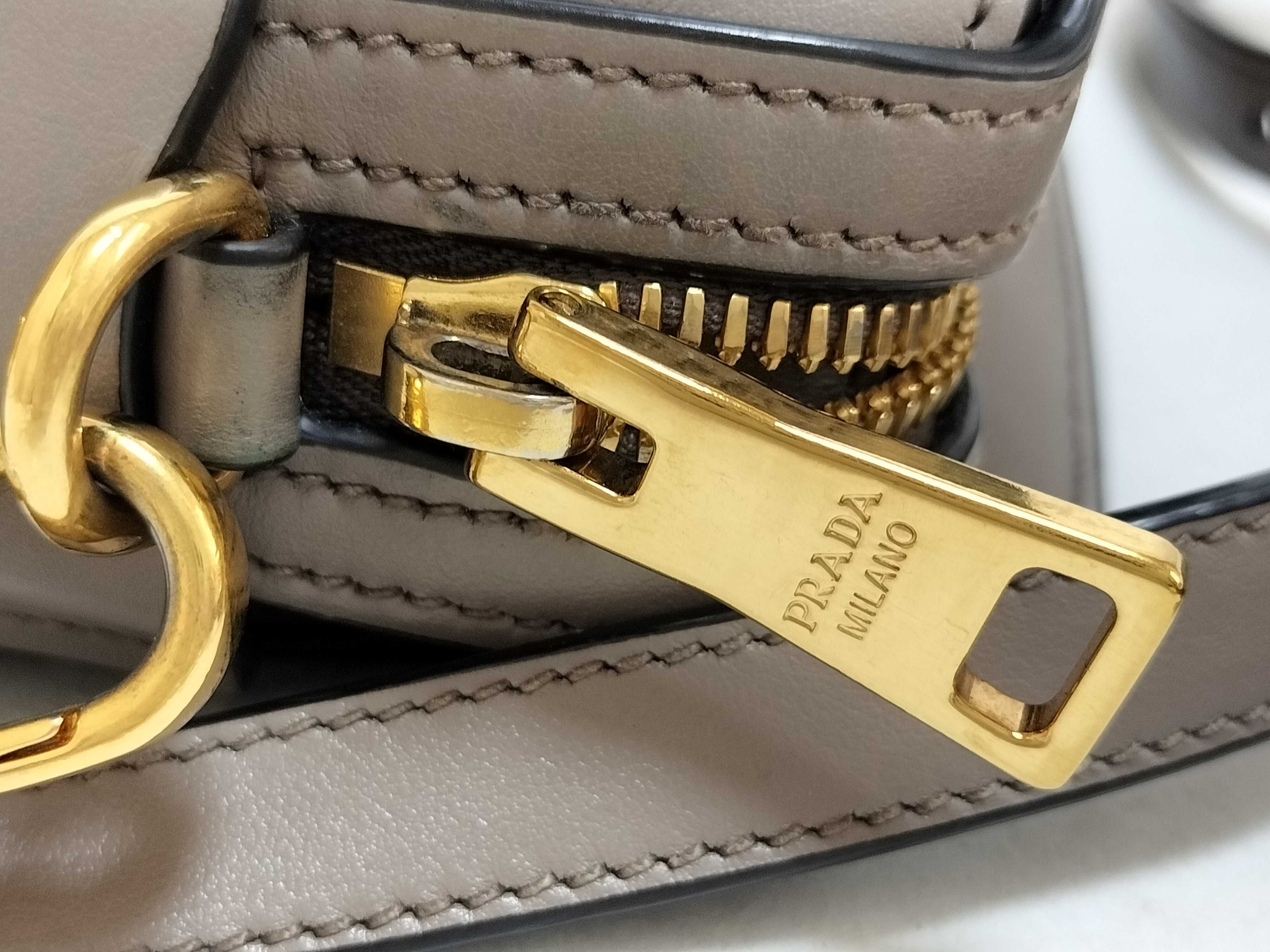 1BH104 Logo Shoulder Bag, Gold Hardware, Saffiano Leather, Gray Shoulder Bag — view 15