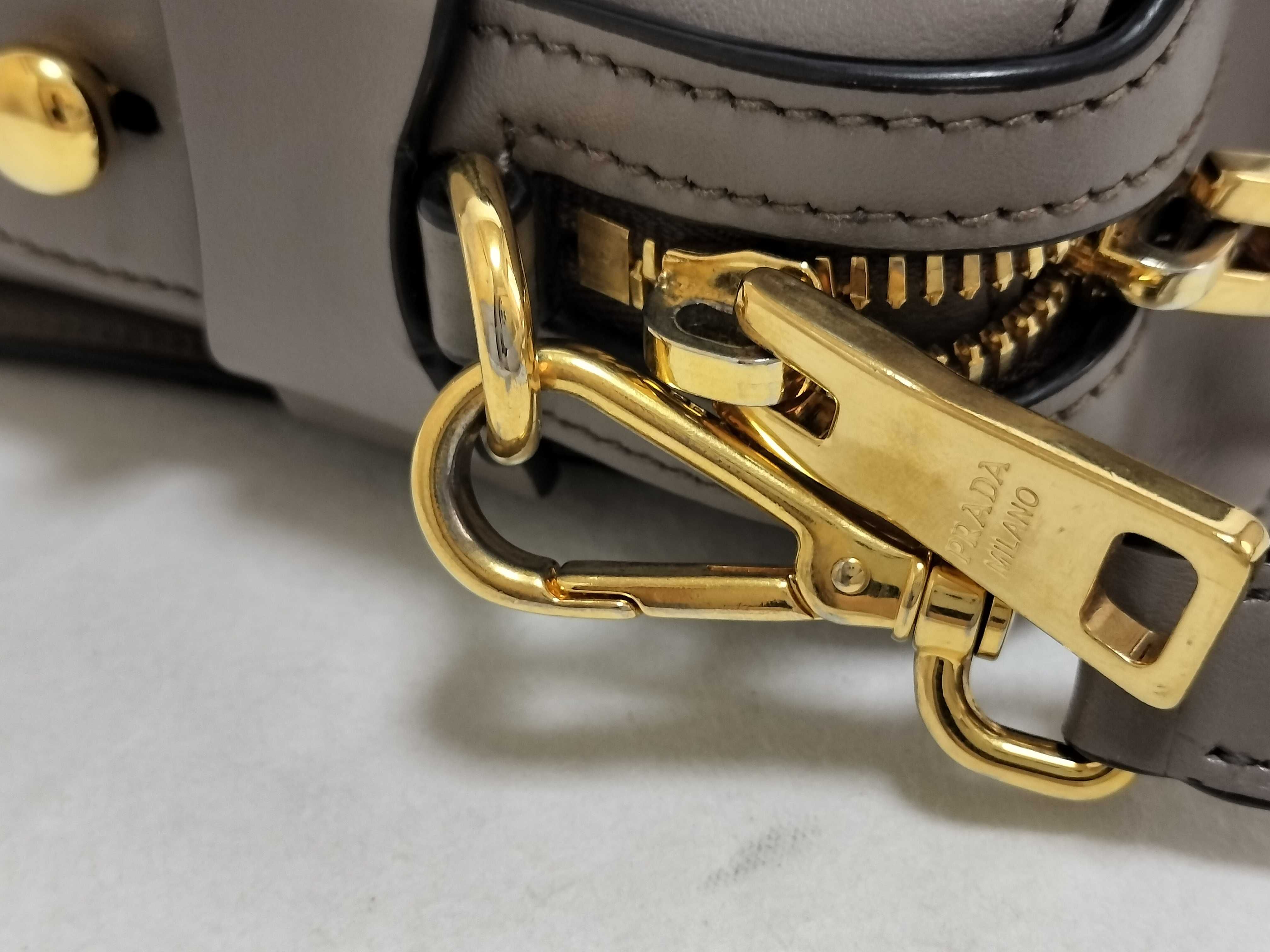 1BH104 Logo Shoulder Bag, Gold Hardware, Saffiano Leather, Gray Shoulder Bag — view 5