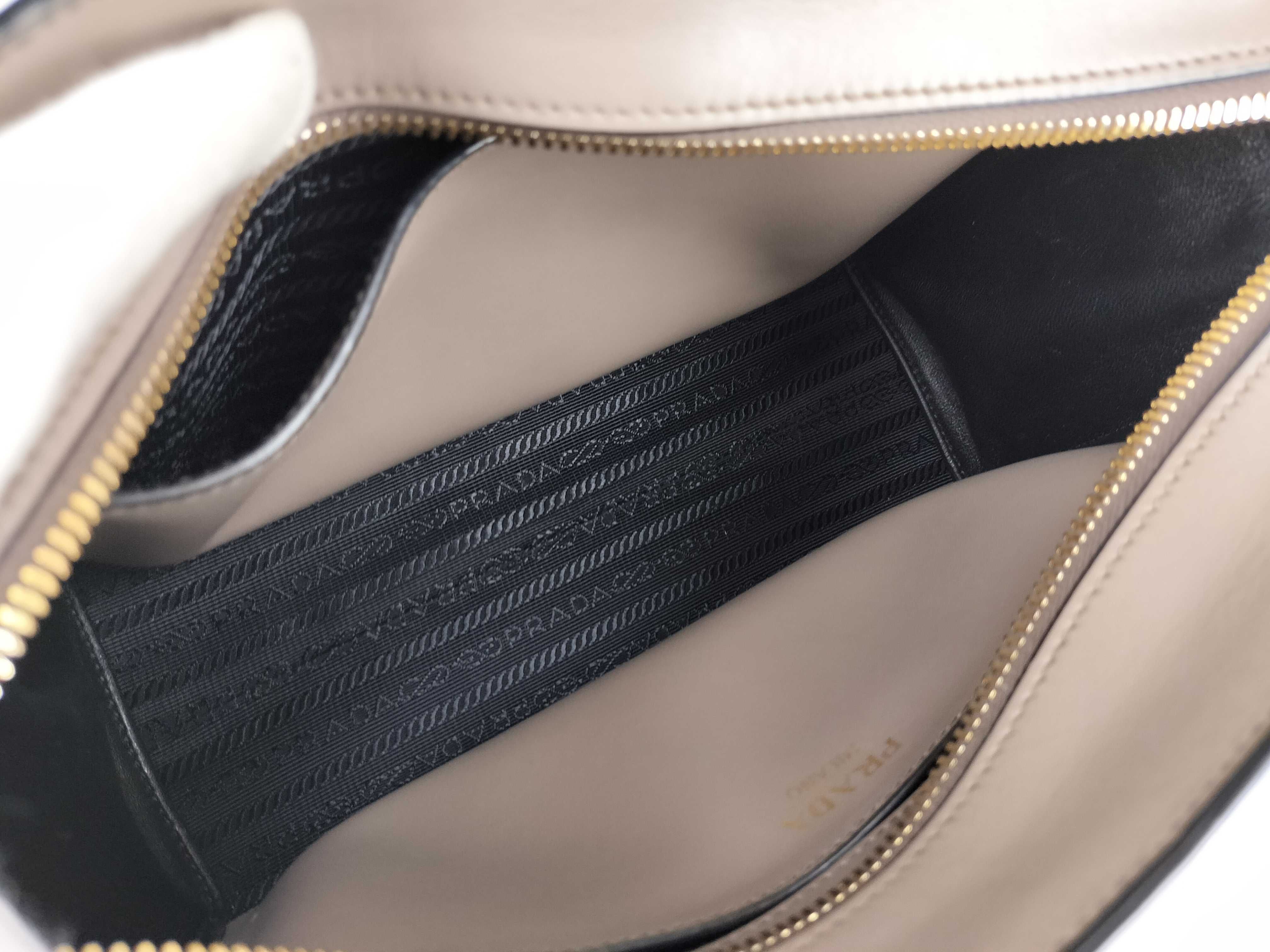 1BH104 Logo Shoulder Bag, Gold Hardware, Saffiano Leather, Gray Shoulder Bag — view 10