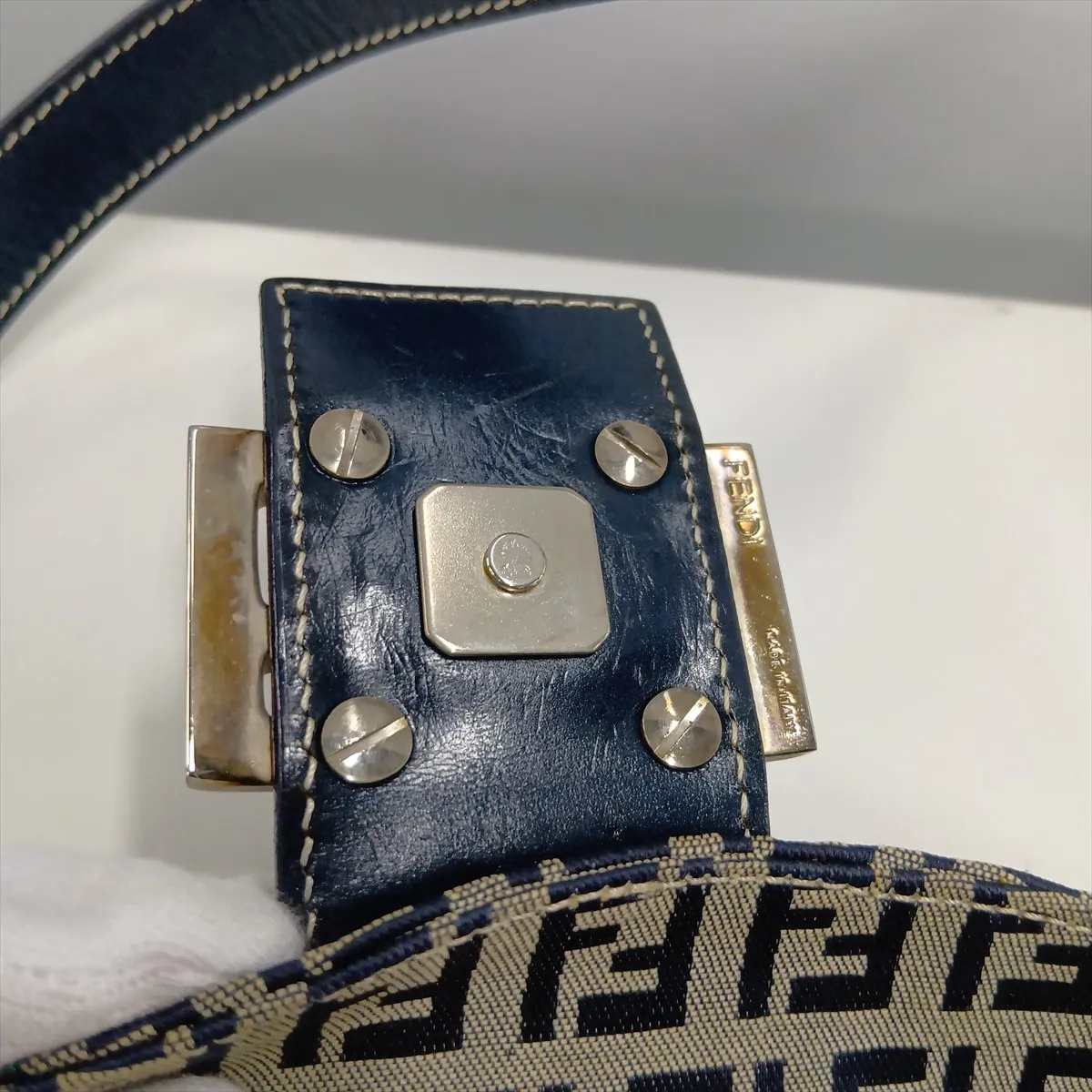 Zucchino Canvas x Leather Shoulder Bag, Navy — view 11