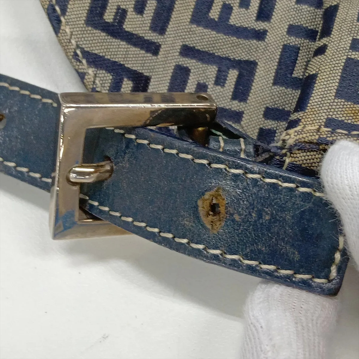 Zucchino Canvas x Leather Shoulder Bag, Navy — view 12