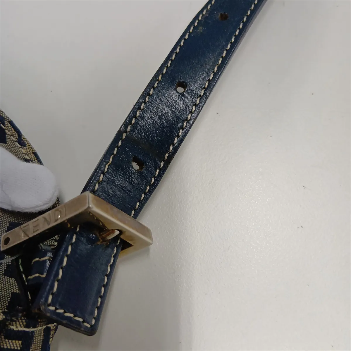 Zucchino Canvas x Leather Shoulder Bag, Navy — view 13
