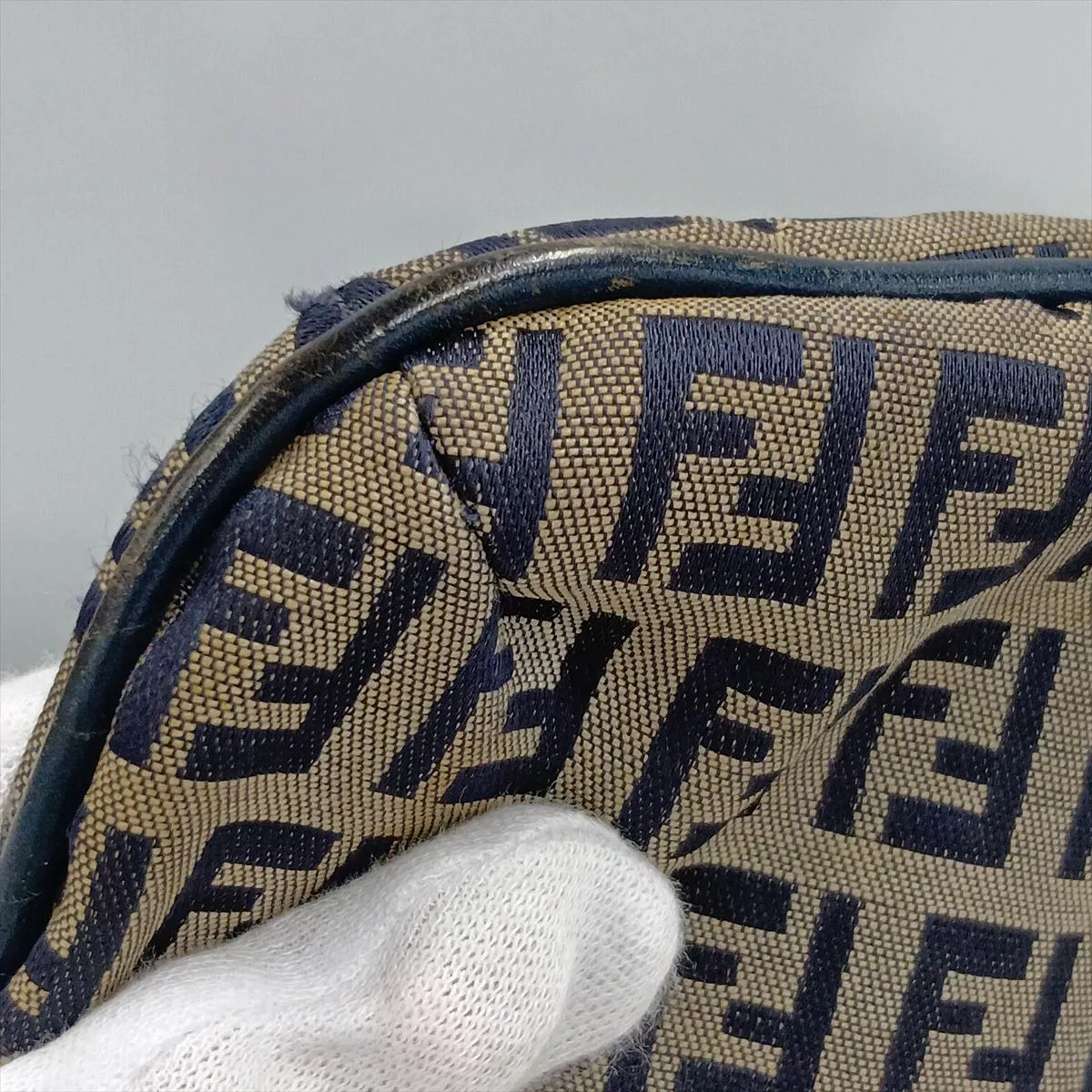 Zucchino Canvas x Leather Shoulder Bag, Navy — view 15