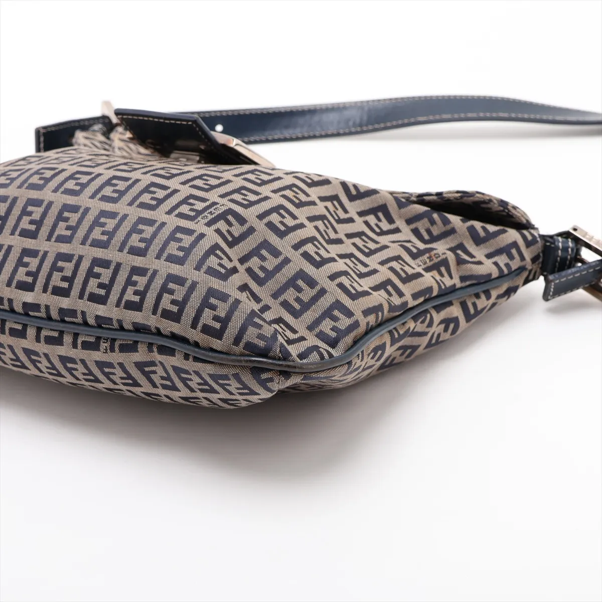 Zucchino Canvas x Leather Shoulder Bag, Navy — view 3
