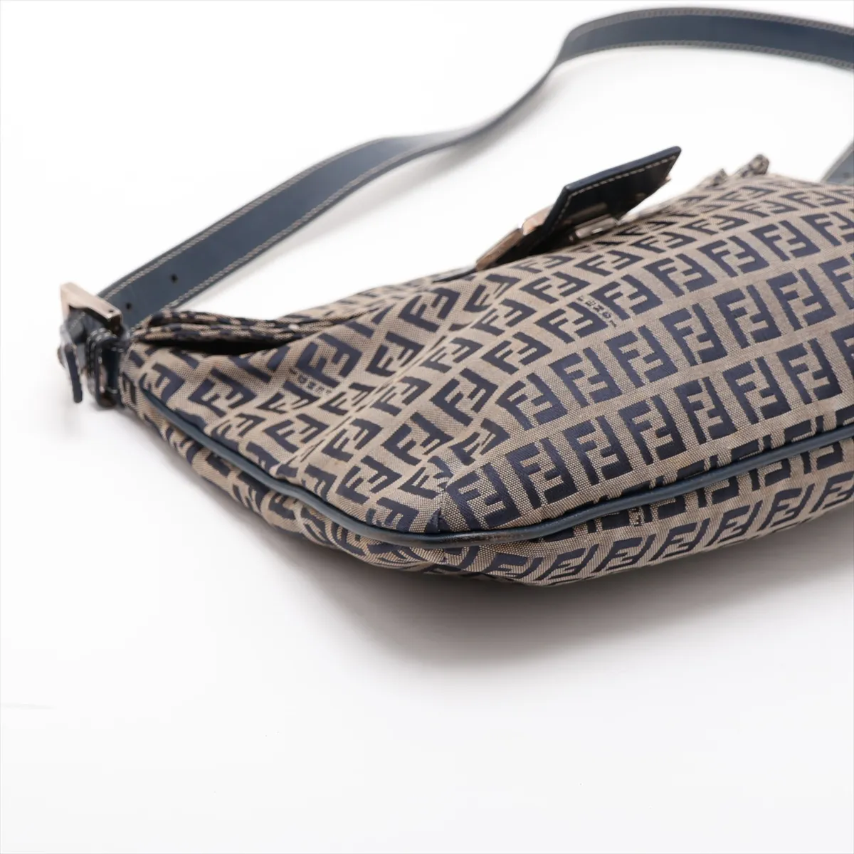 Zucchino Canvas x Leather Shoulder Bag, Navy — view 4