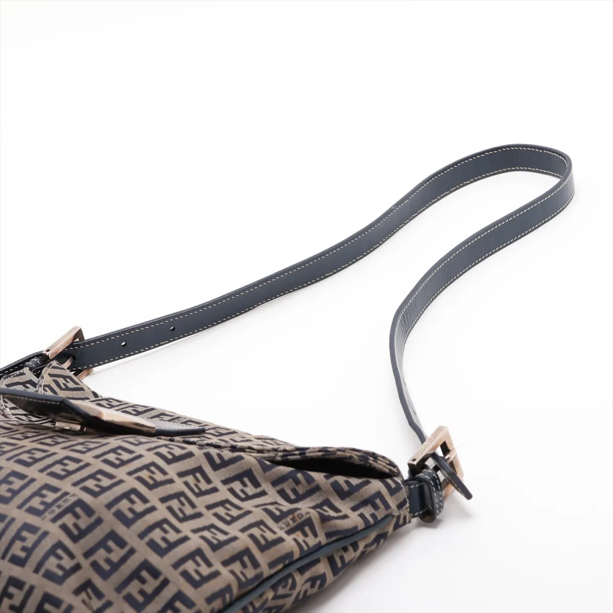 Zucchino Canvas x Leather Shoulder Bag, Navy — view 5