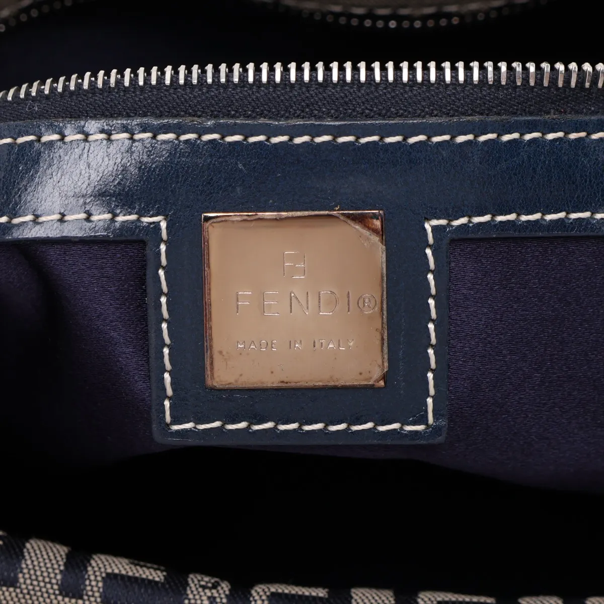 Zucchino Canvas x Leather Shoulder Bag, Navy — view 8