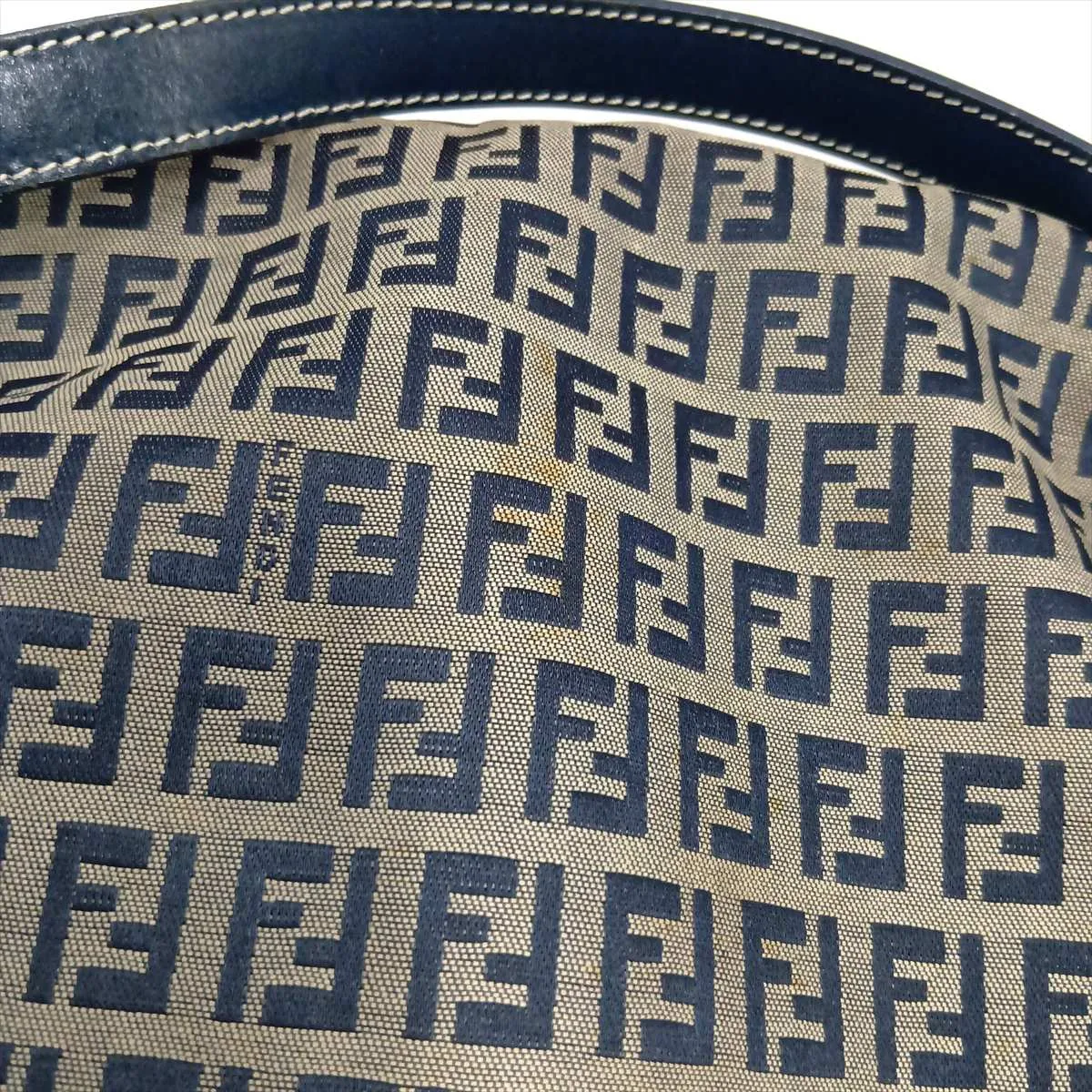 Zucchino Canvas x Leather Shoulder Bag, Navy — view 9
