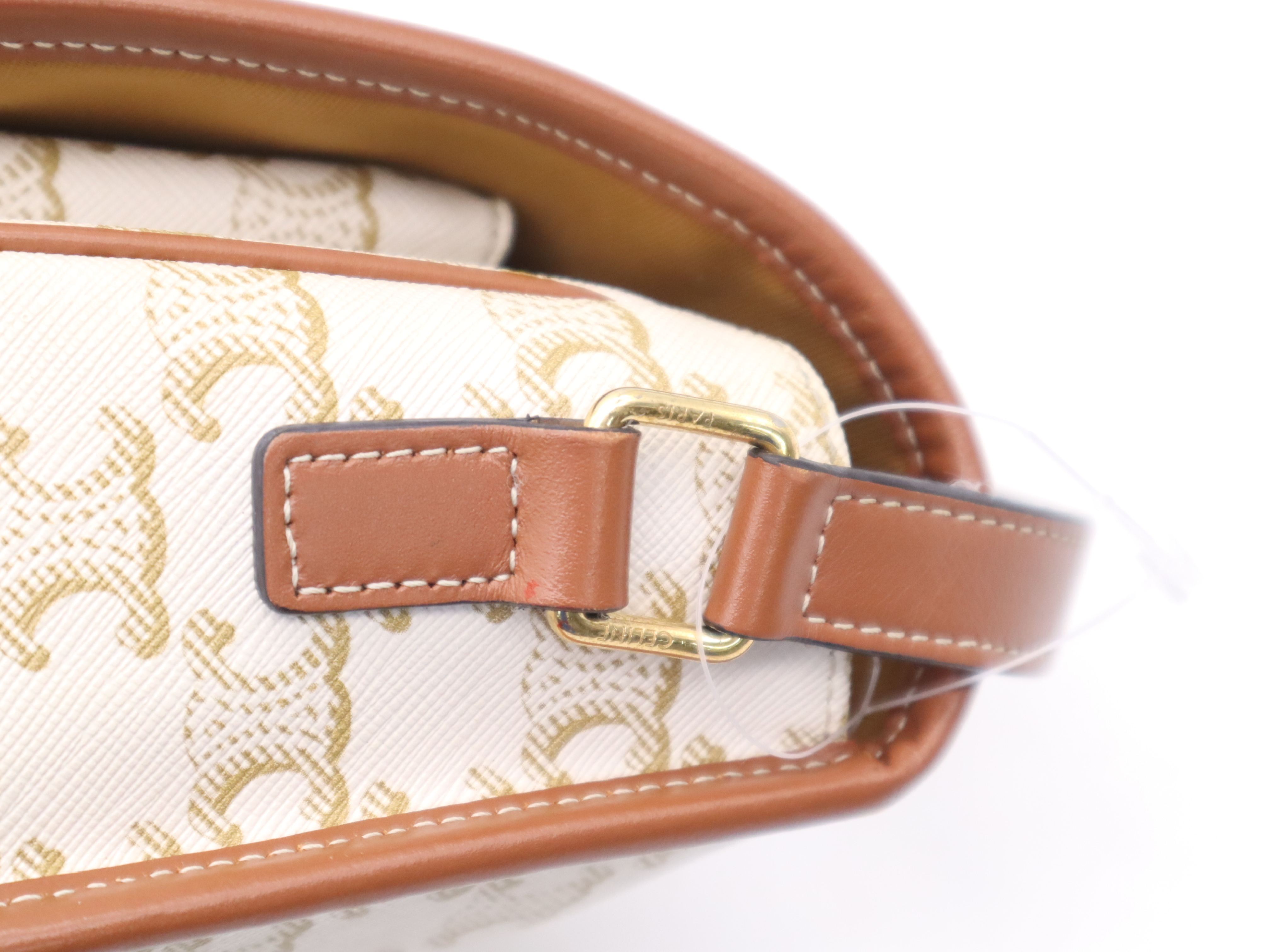 Leather Triomphe Falco Medium Shoulder Bag, White Brown, Gold Hardware — view 8