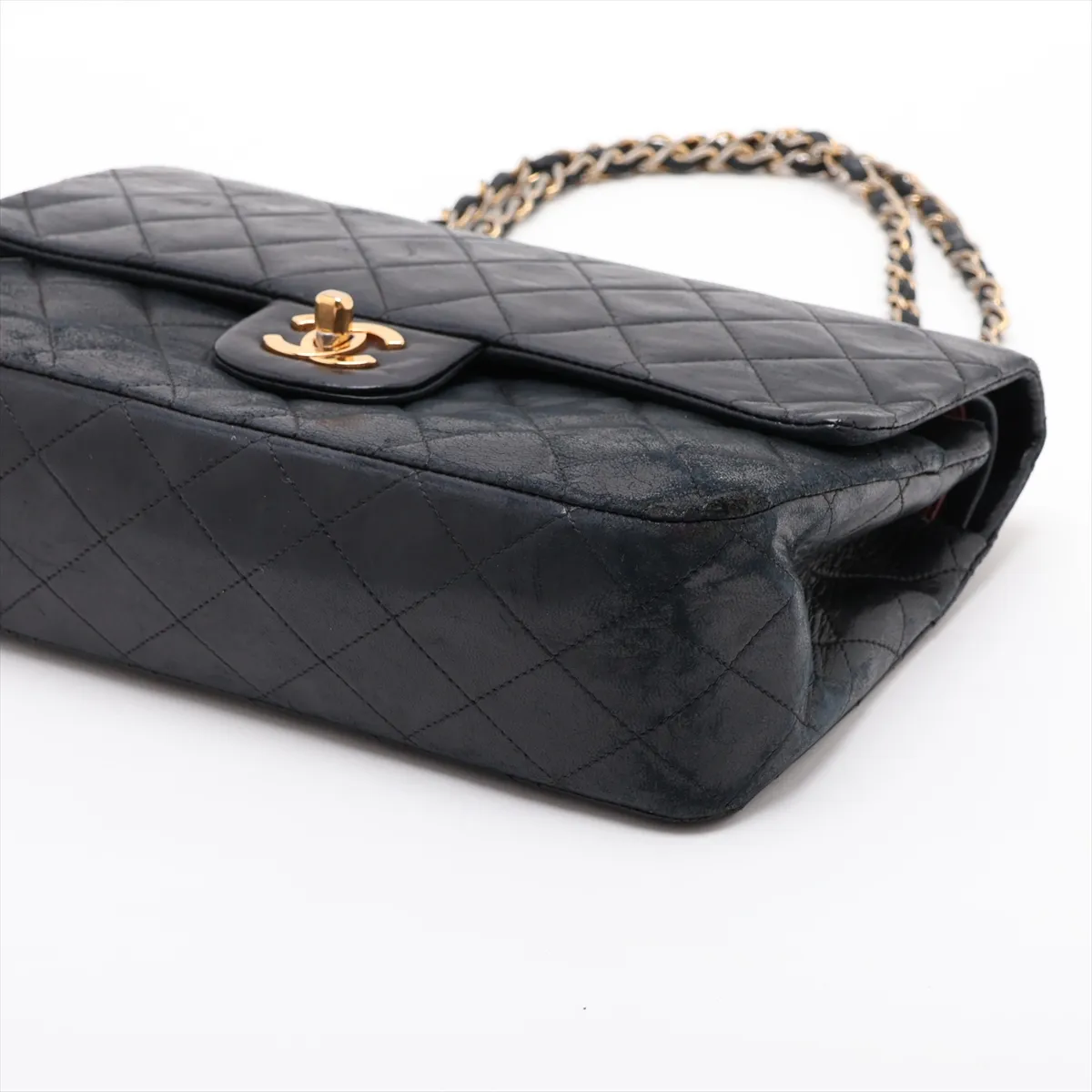 Matelassé 25 Lambskin Double Flap Double Chain Bag, Black with Gold Hardware, 1220306, Series 1, A01112 — view 3
