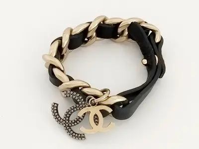Coco Leather Chain Gold Bracelet, Wrist Circumference Approx. 16cm