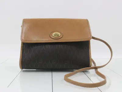 Honeycomb Shoulder Bag, Leather x PVC, Brown x Black