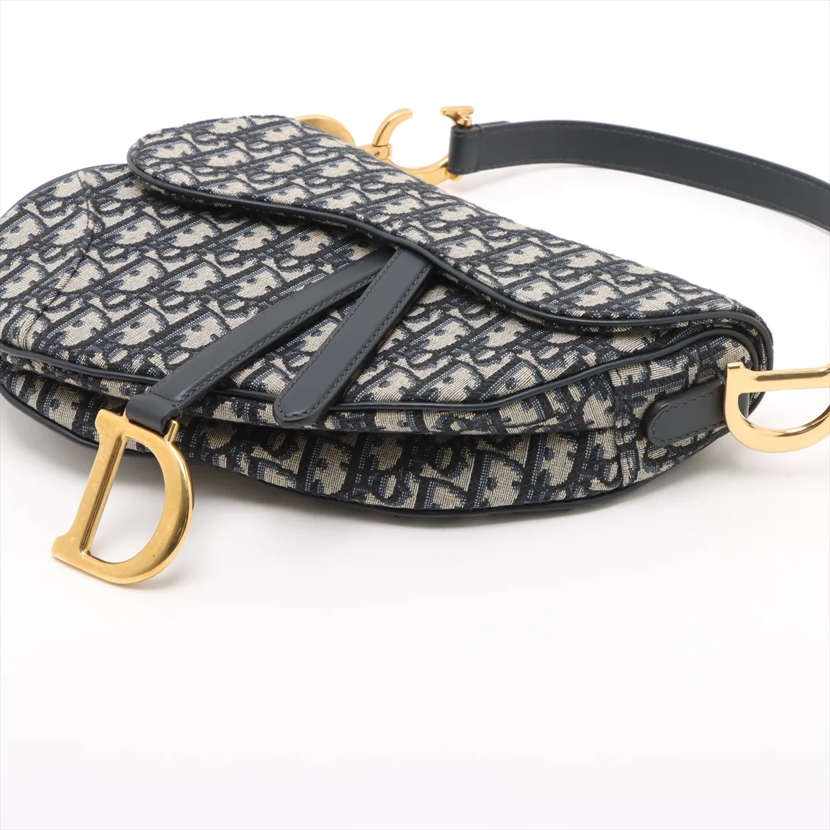 Oblique Saddle Bag, Canvas x Leather, 2-Way Shoulder Bag, Navy x Beige, Star Mark — view 3