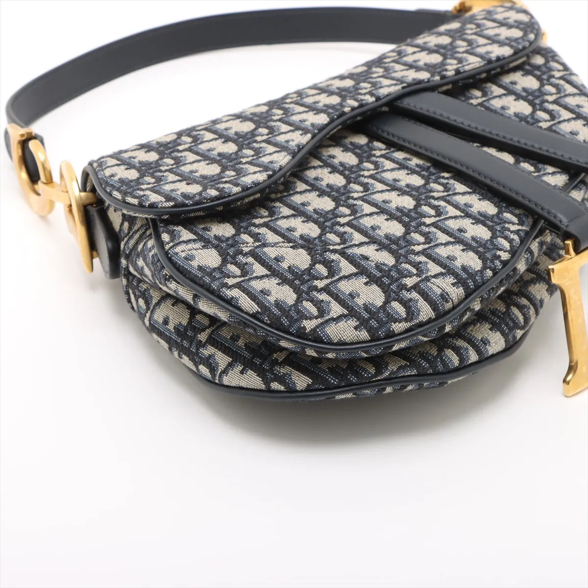 Oblique Saddle Bag, Canvas x Leather, 2-Way Shoulder Bag, Navy x Beige, Star Mark — view 4