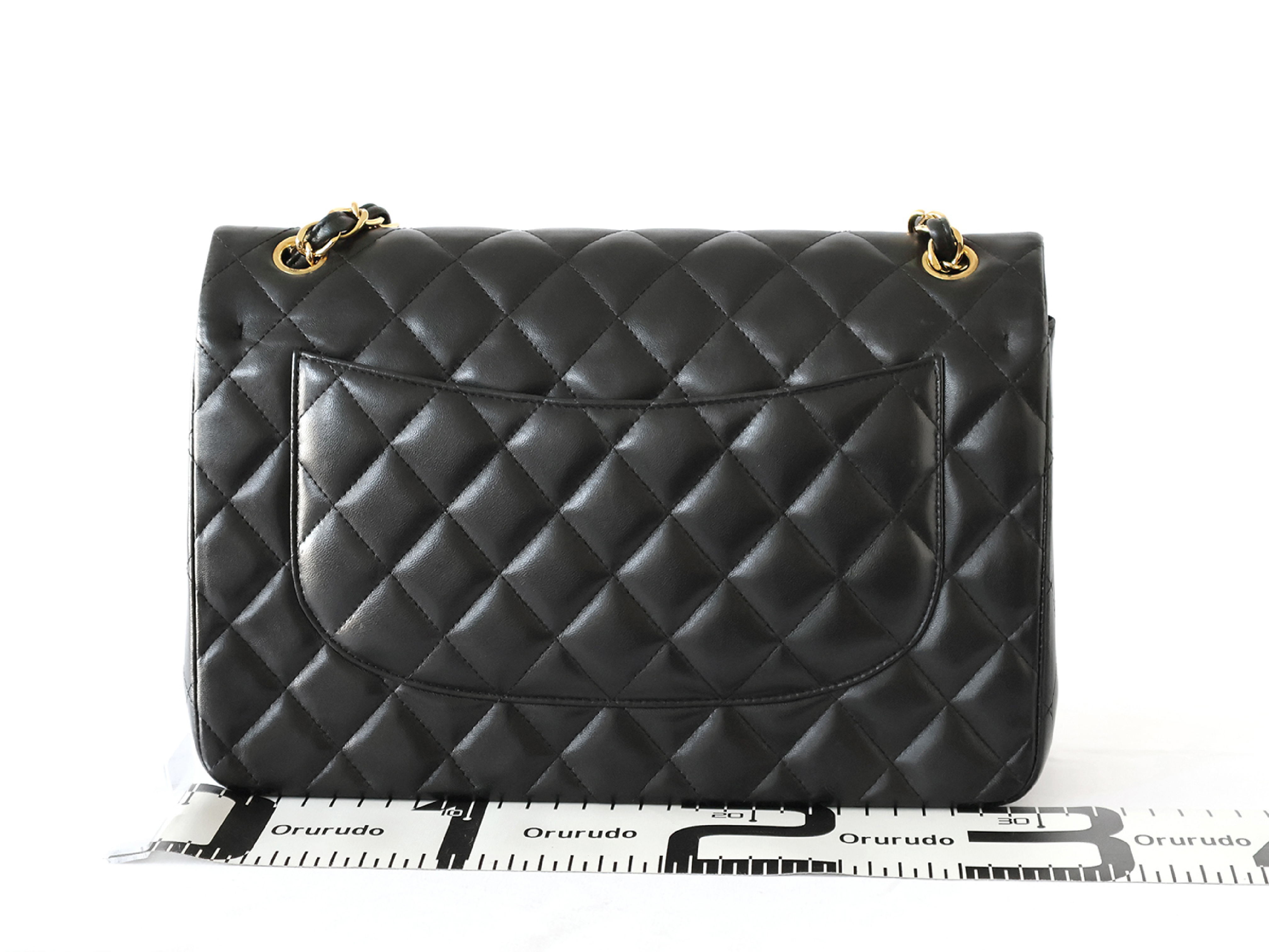 (with seal, serial number 19) Large Matelassé Lambskin Double Flap Double Chain Shoulder Bag, Black — view 2