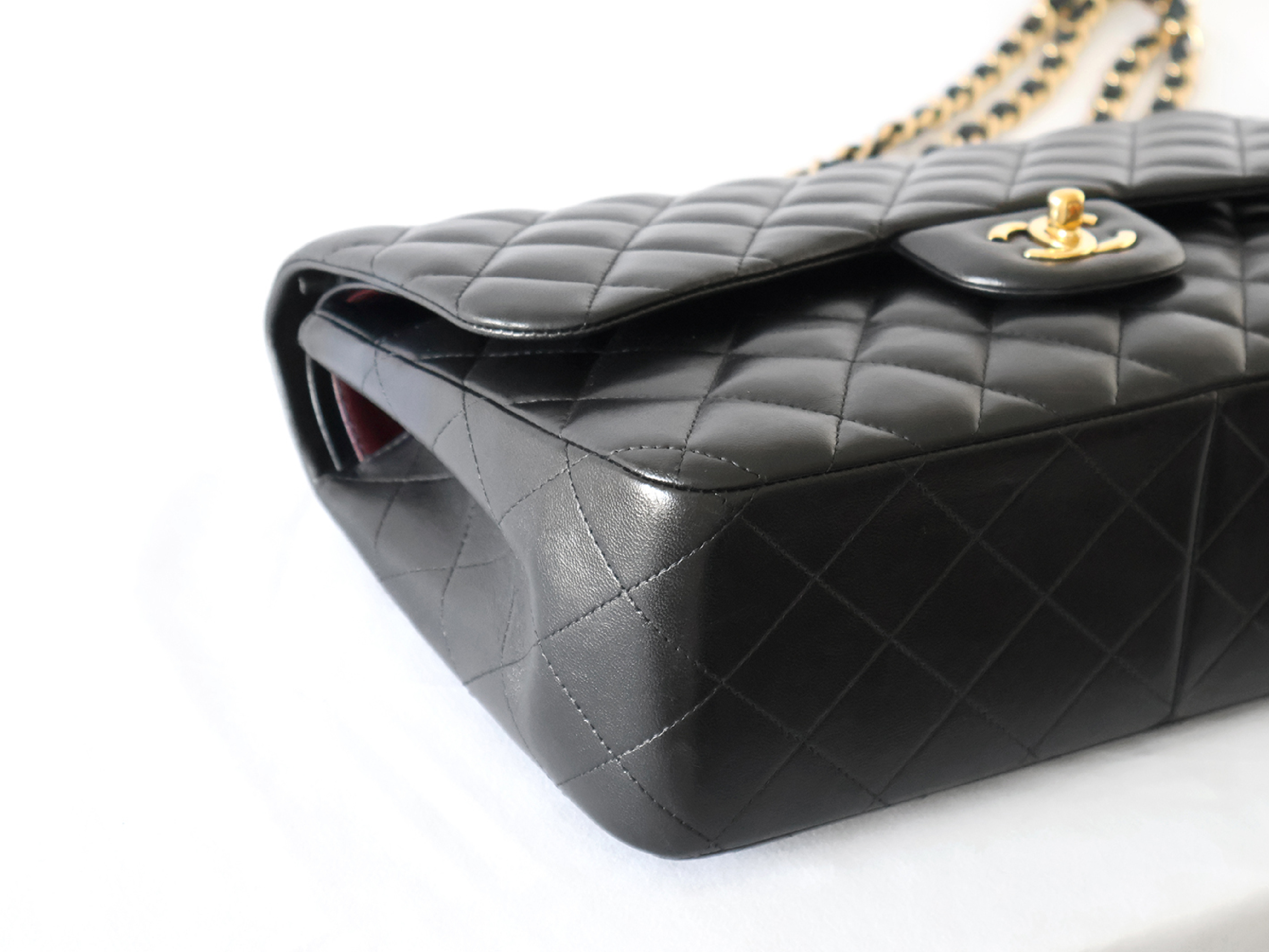 (with seal, serial number 19) Large Matelassé Lambskin Double Flap Double Chain Shoulder Bag, Black — view 3