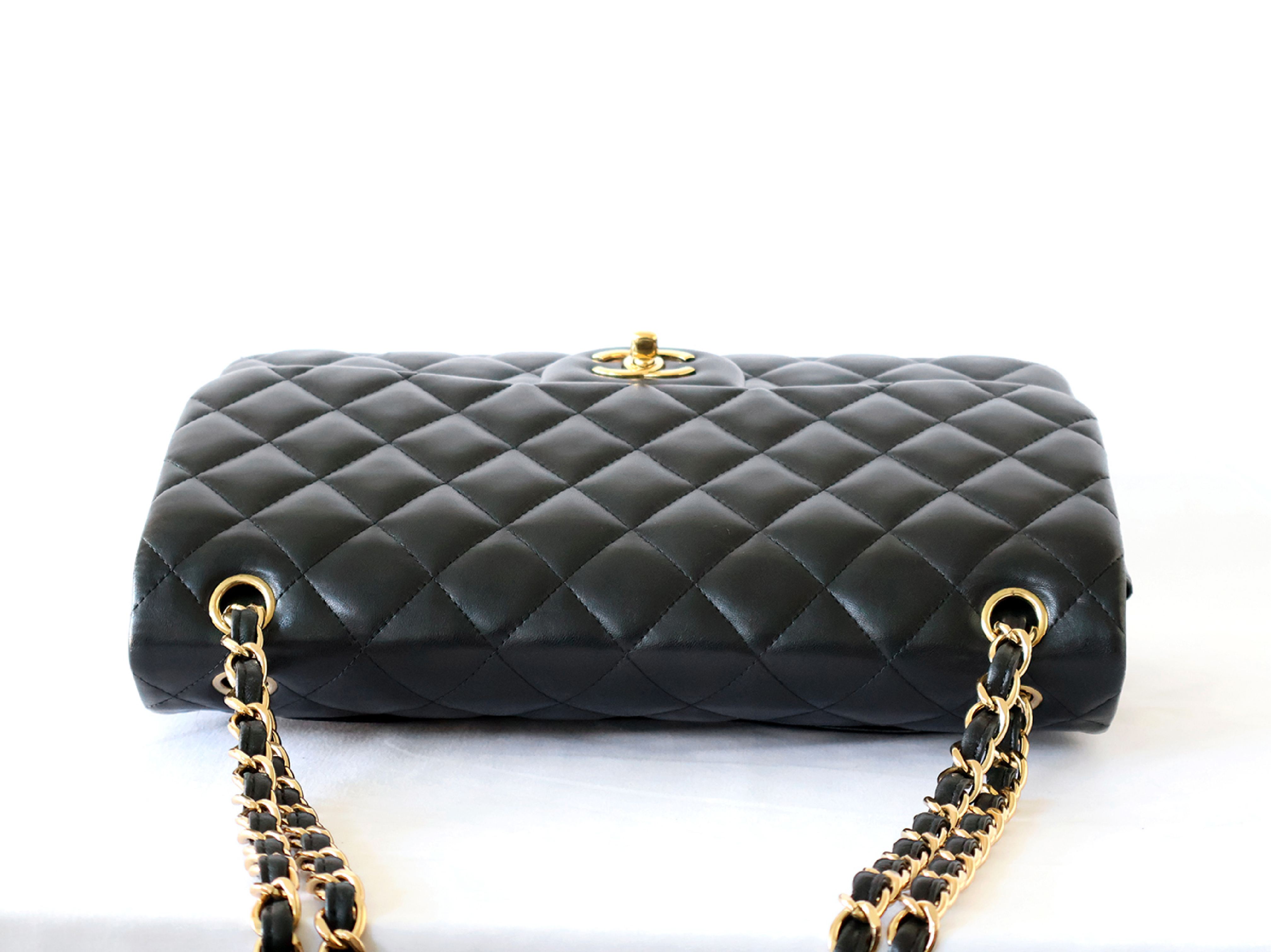 (with seal, serial number 19) Large Matelassé Lambskin Double Flap Double Chain Shoulder Bag, Black — view 6