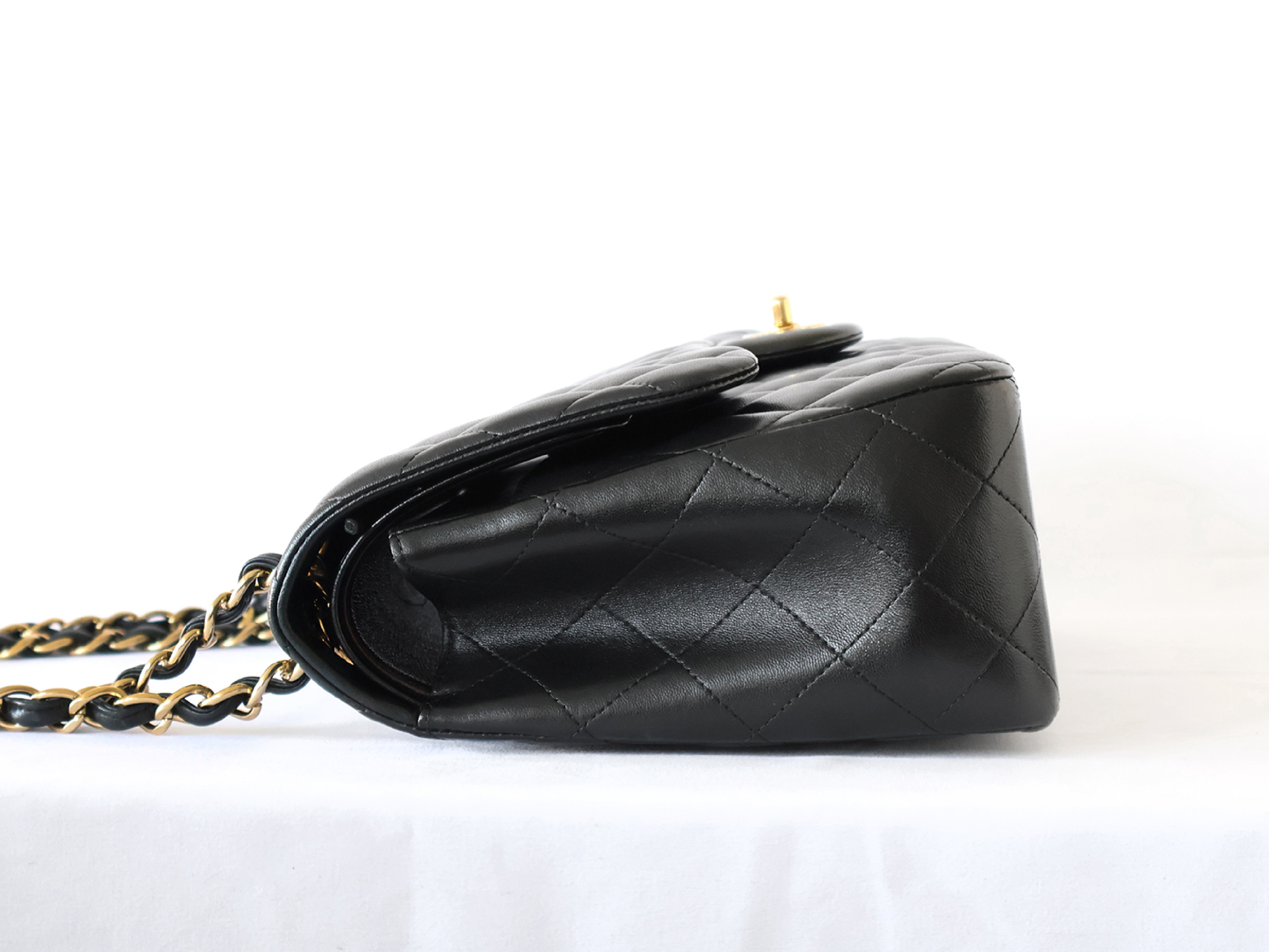 (with seal, serial number 19) Large Matelassé Lambskin Double Flap Double Chain Shoulder Bag, Black — view 7