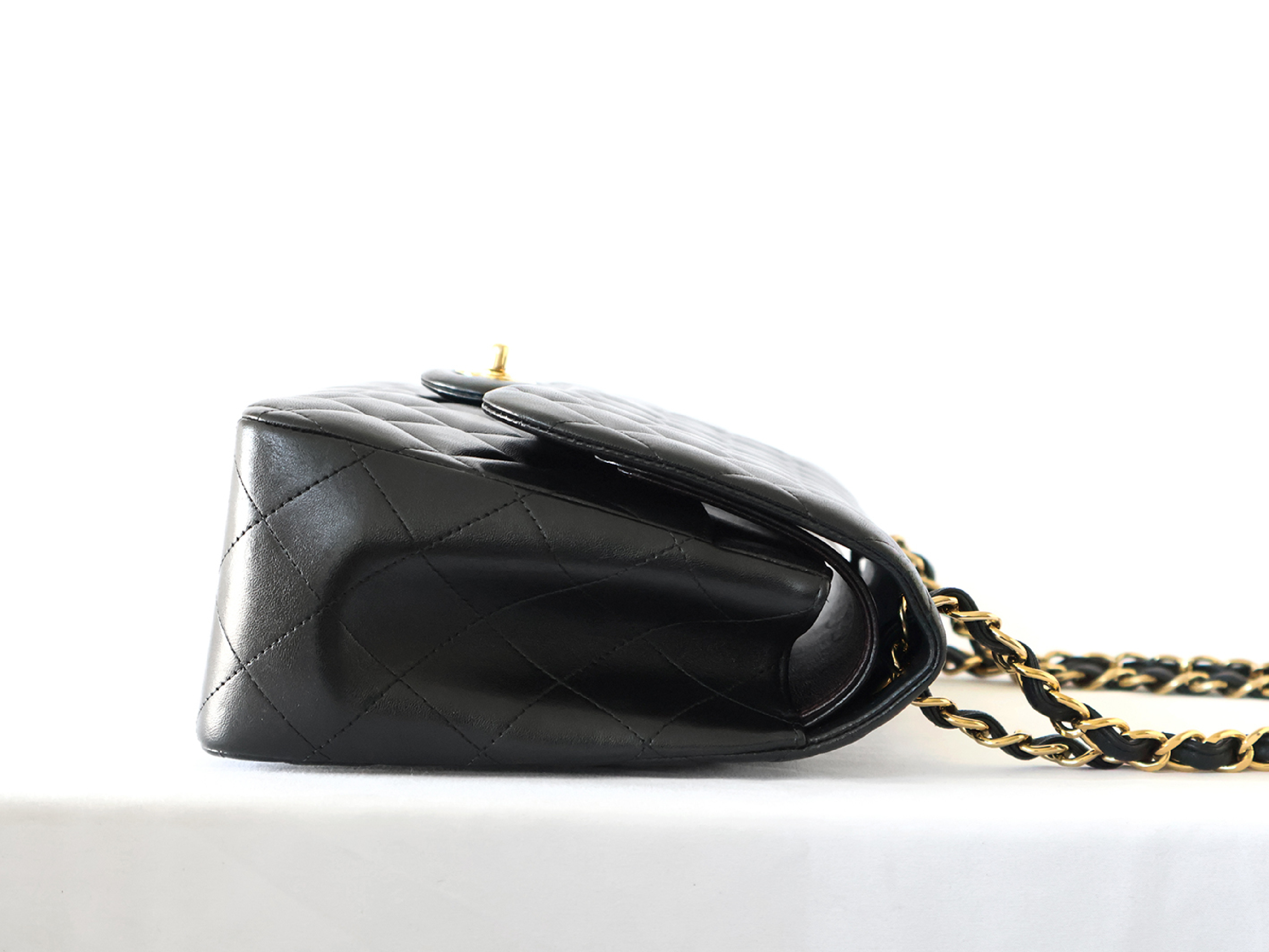 (with seal, serial number 19) Large Matelassé Lambskin Double Flap Double Chain Shoulder Bag, Black — view 8