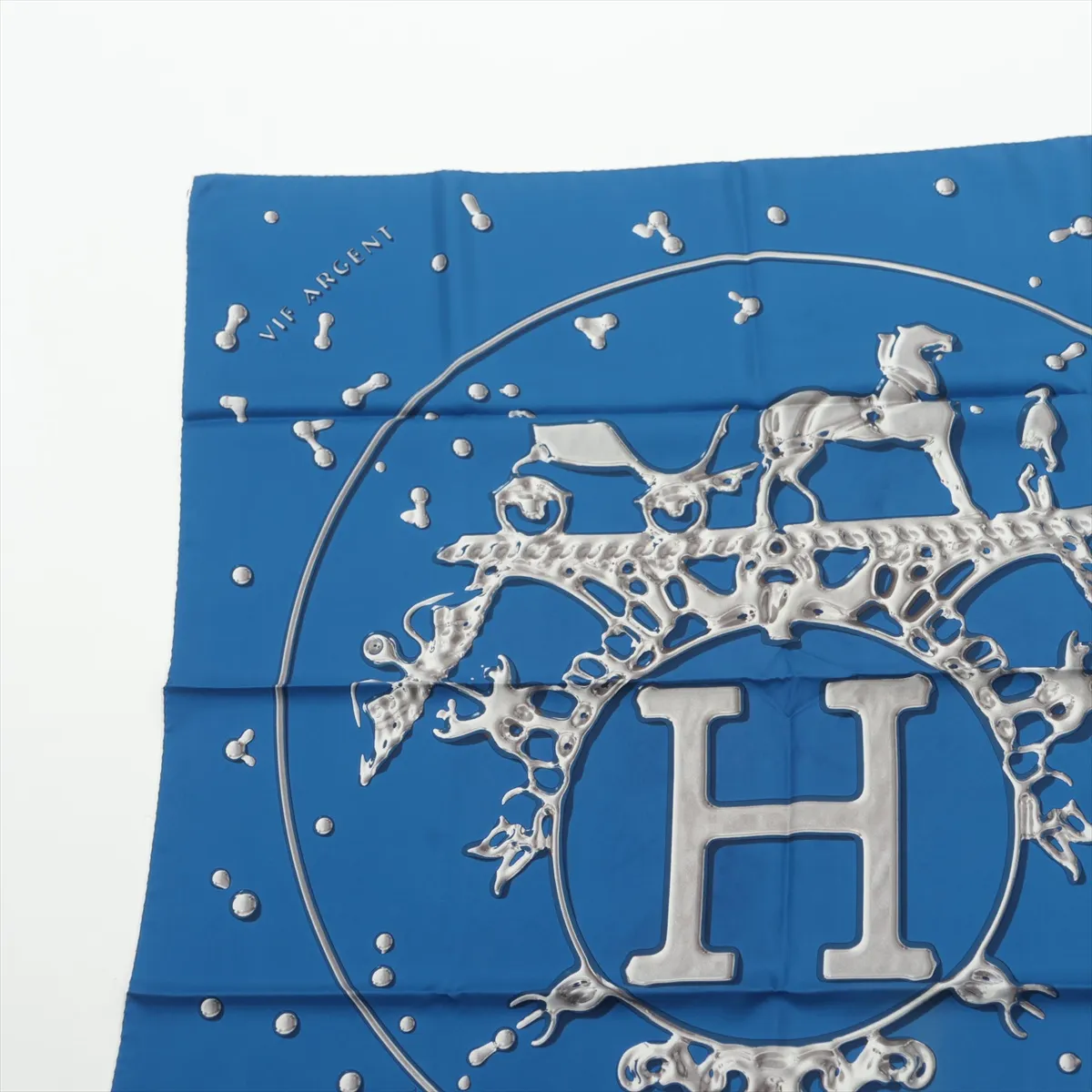 Carre 90 VIF ARGENT Silver Drop Scarf, Silk, Blue, with some wear, — view 2