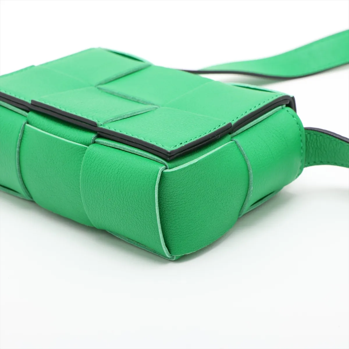 Mini Cassette Leather Shoulder Bag, Green — view 3